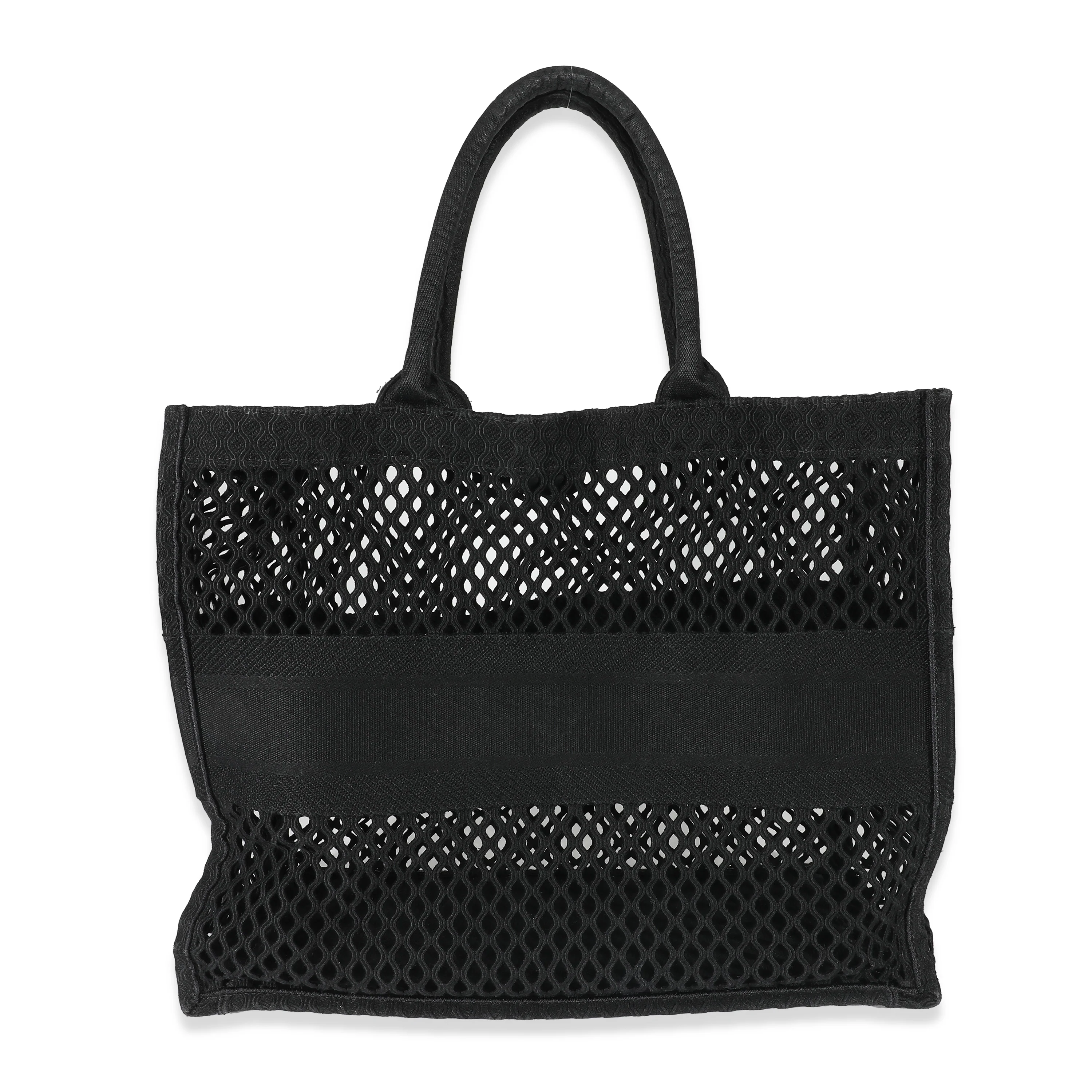 Black Mesh Embroidered Canvas Large Book Tote - Image 3