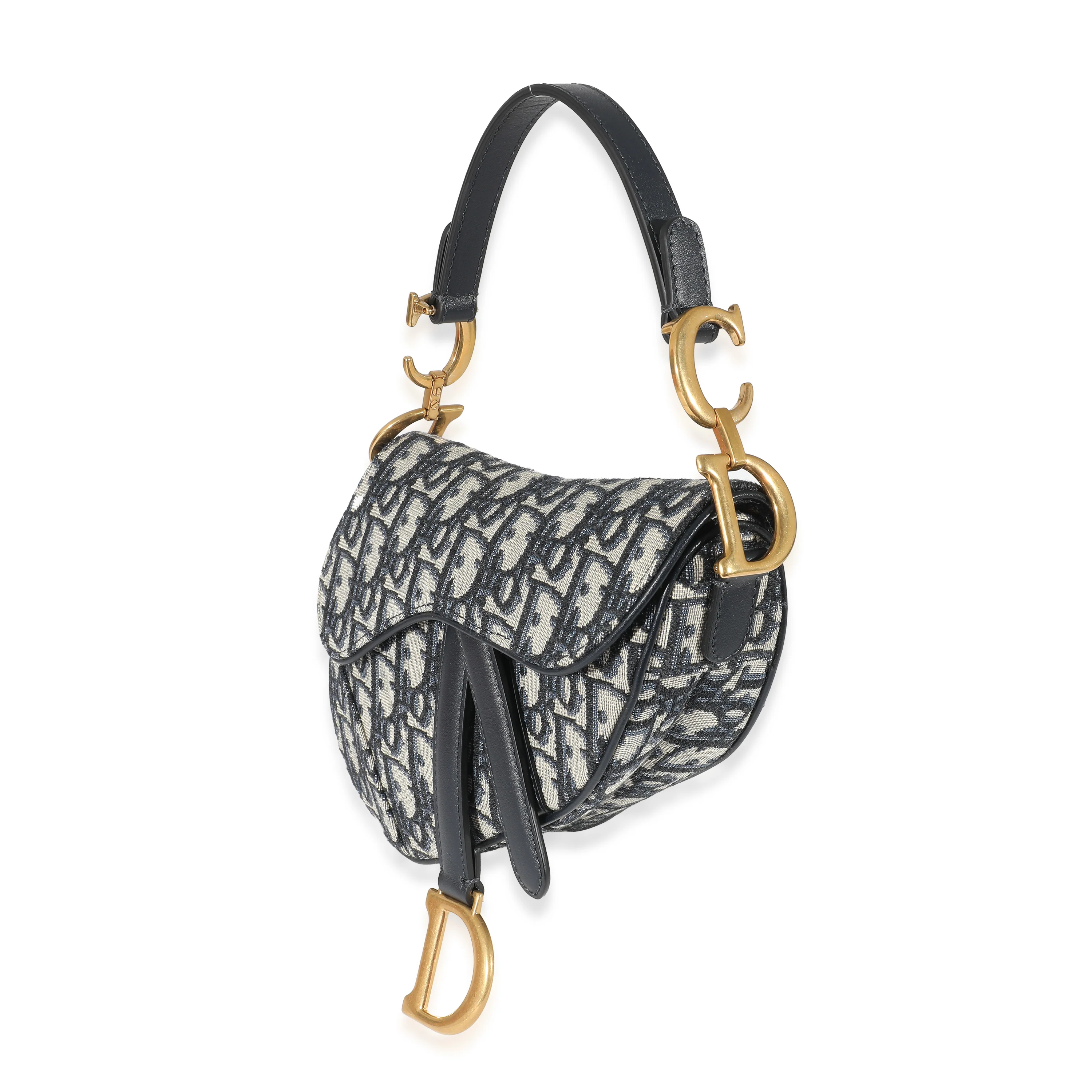 Christian Dior Navy Beige Oblique Mini Saddle Bag - Image 2