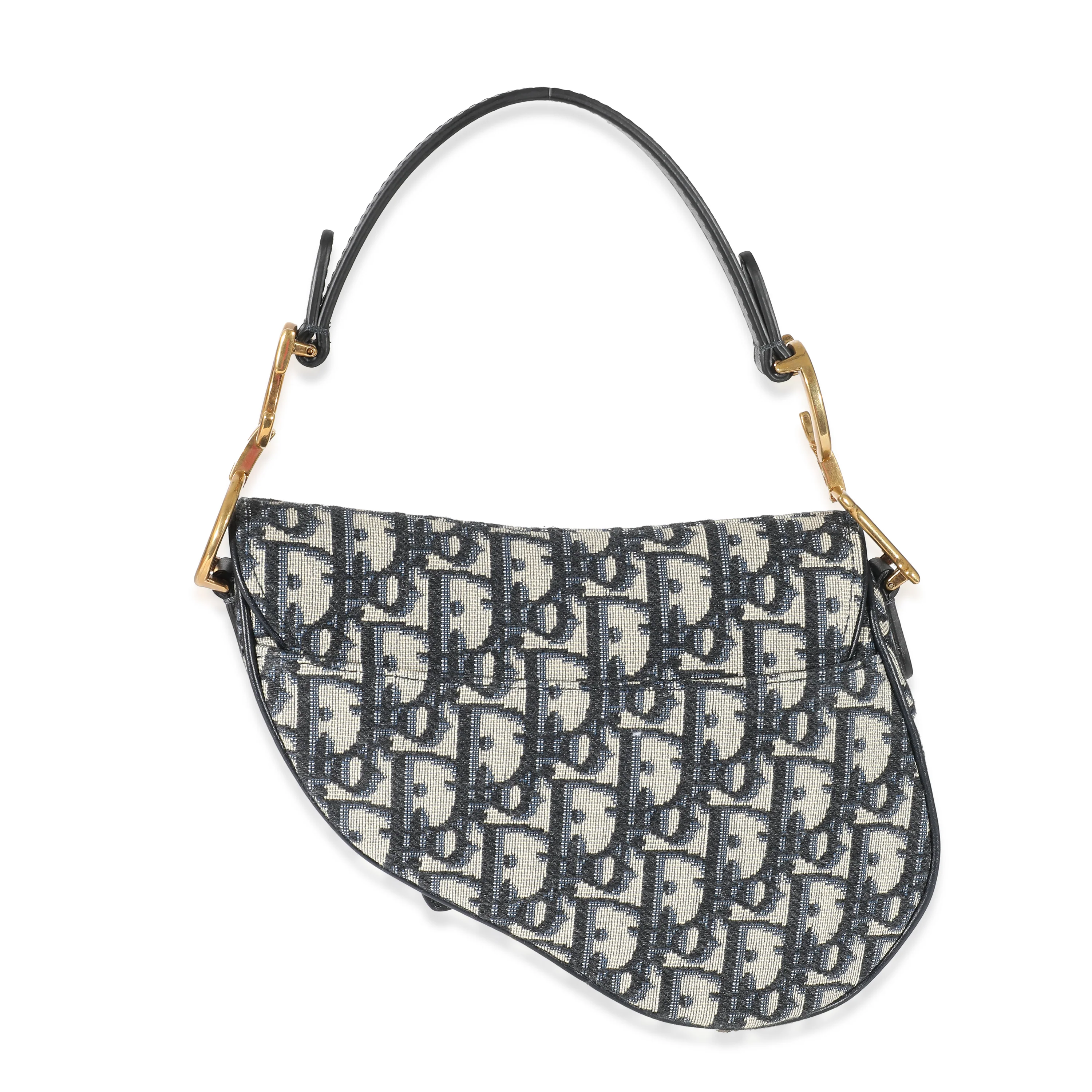 Christian Dior Navy Beige Oblique Mini Saddle Bag - Image 3