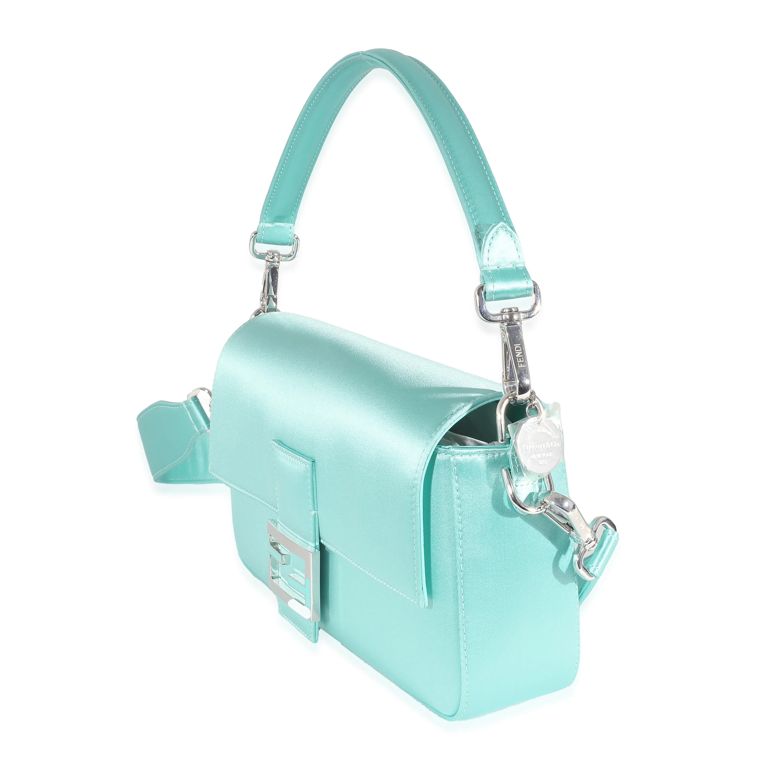 Fendi x Tiffany & Co Blue Silk Medium Baguette Bag - Image 3
