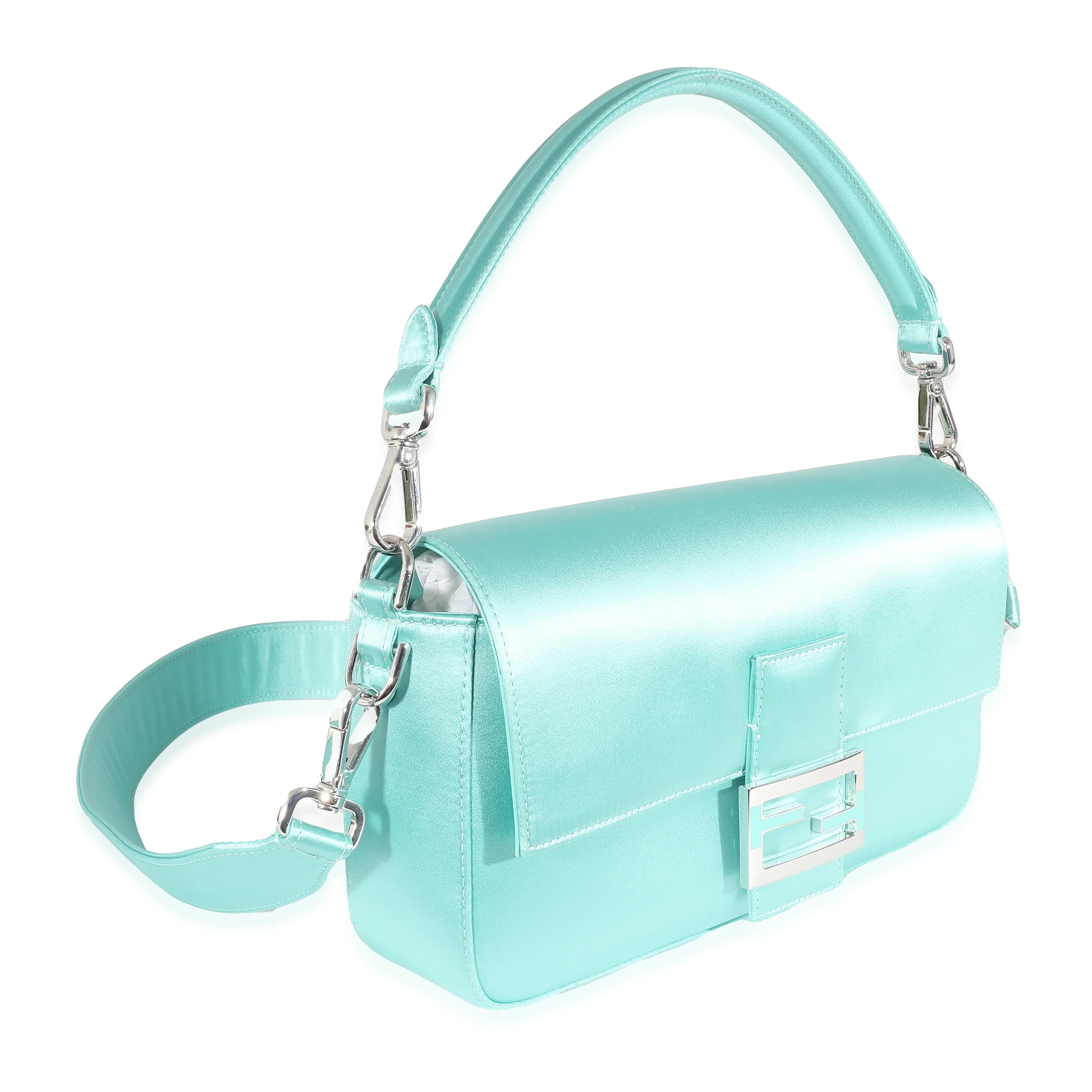 Fendi x Tiffany & Co Blue Silk Medium Baguette Bag - Image 5