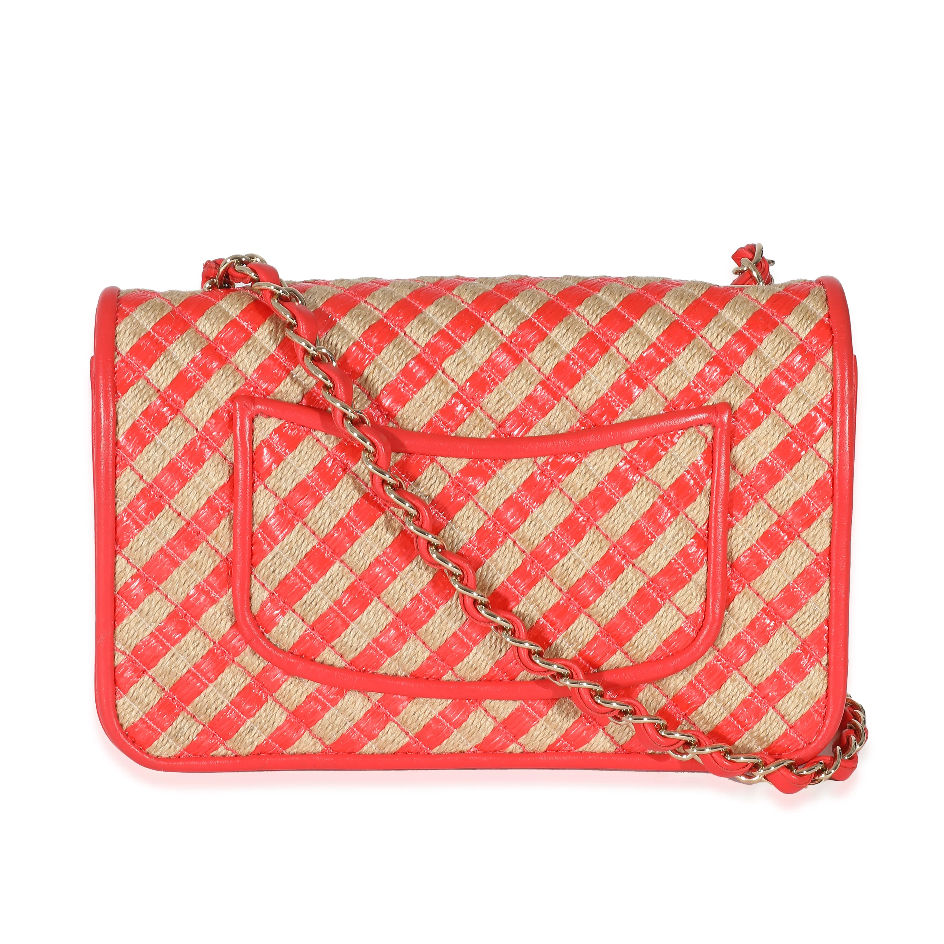 Chanel Coral Raffia Jute Striped Small Urban Jungle Single Flap Bag - Image 3
