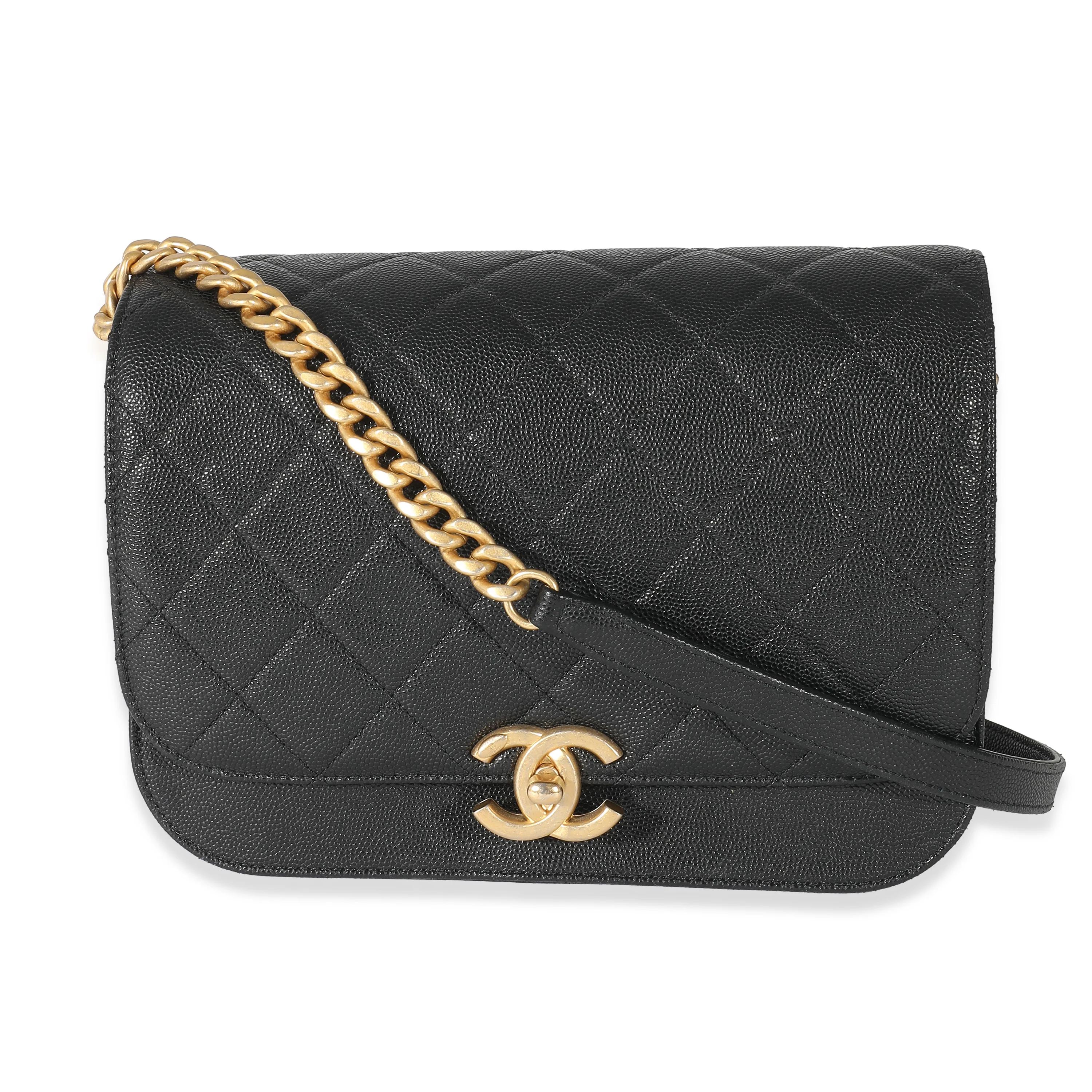 ChanelBlack Quilted Caviar CC Mini Messenger Flap flap