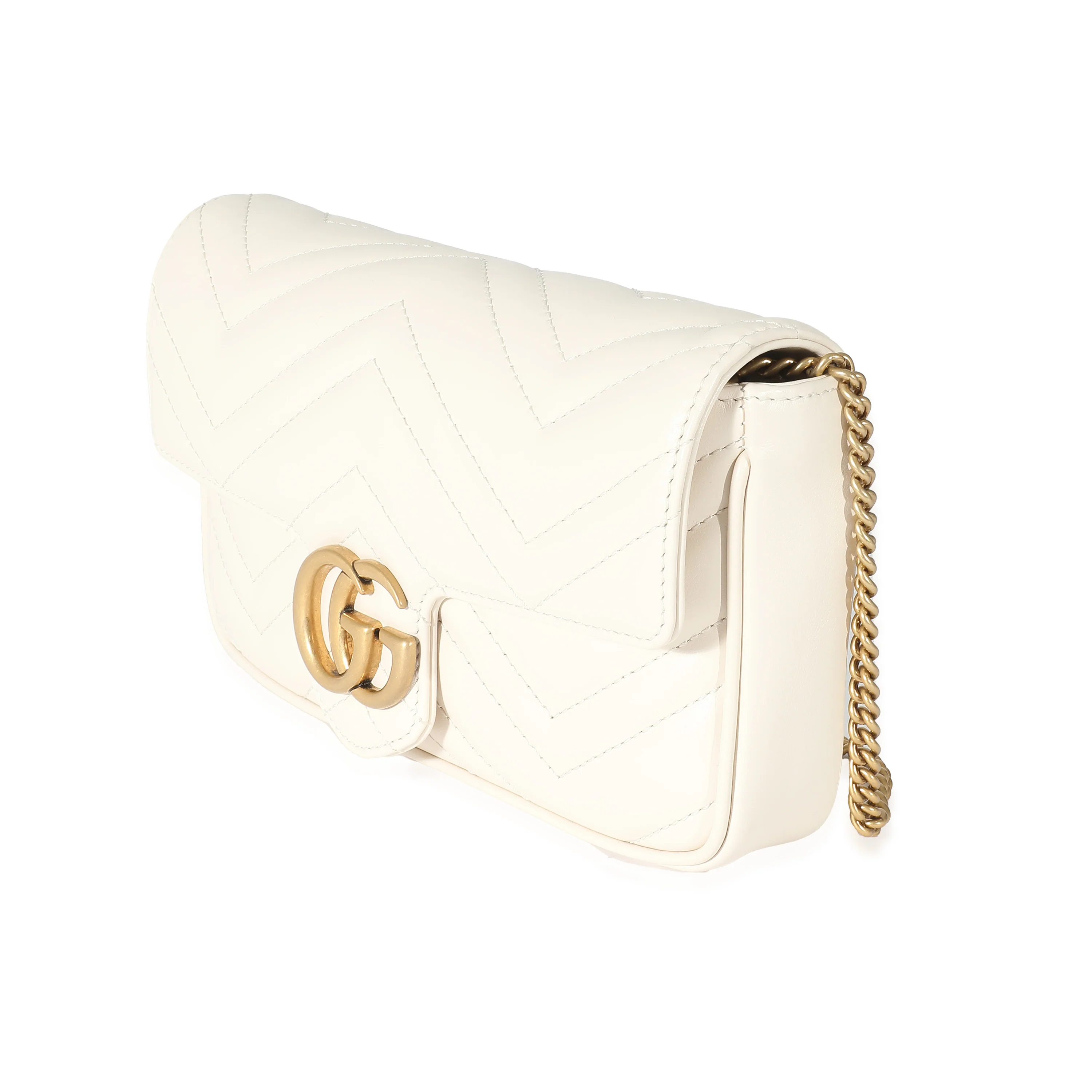 Gucci White Matelassé Chevron Leather GG Marmont Mini Bag w/ Wallet - Image 2
