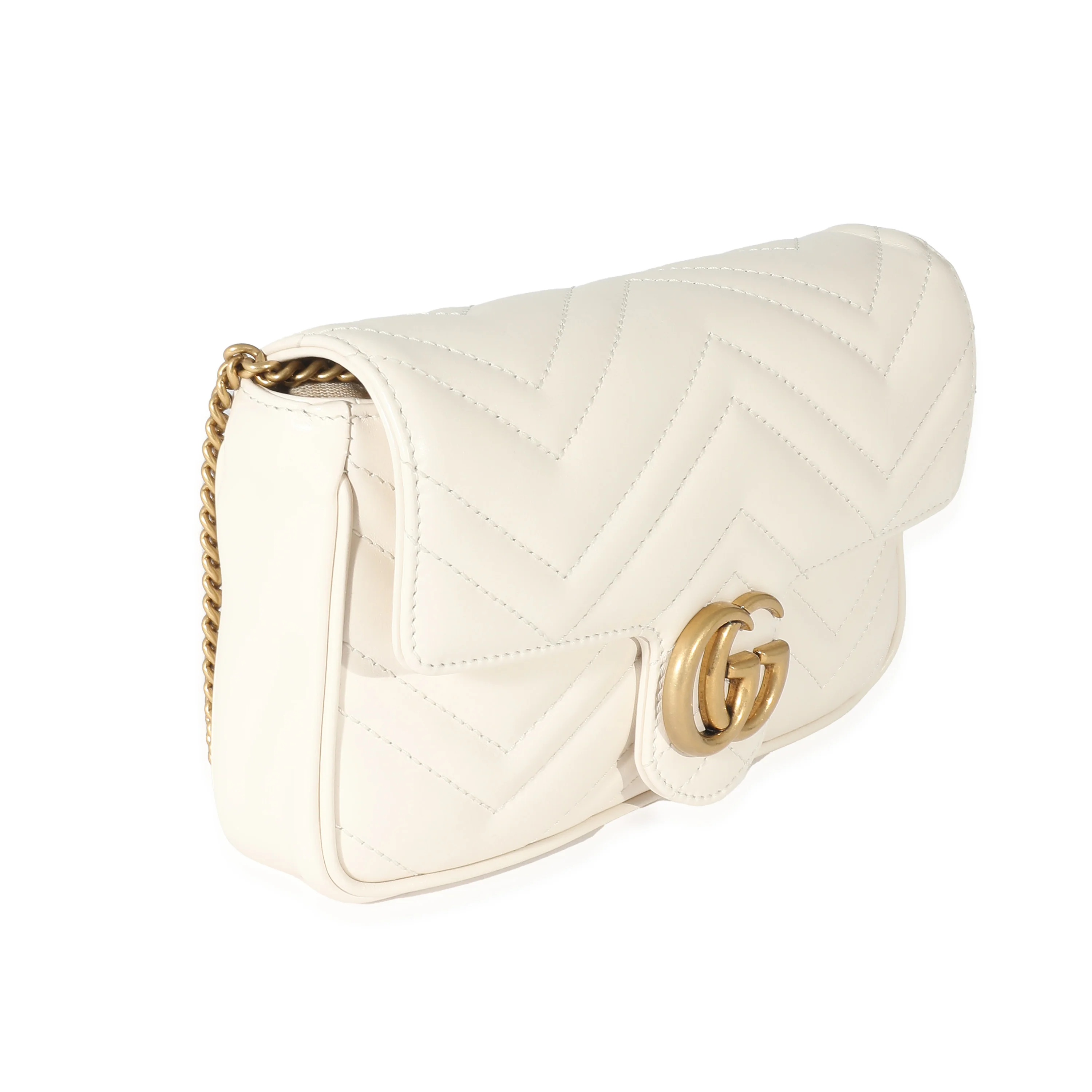 Gucci White Matelassé Chevron Leather GG Marmont Mini Bag w/ Wallet - Image 3