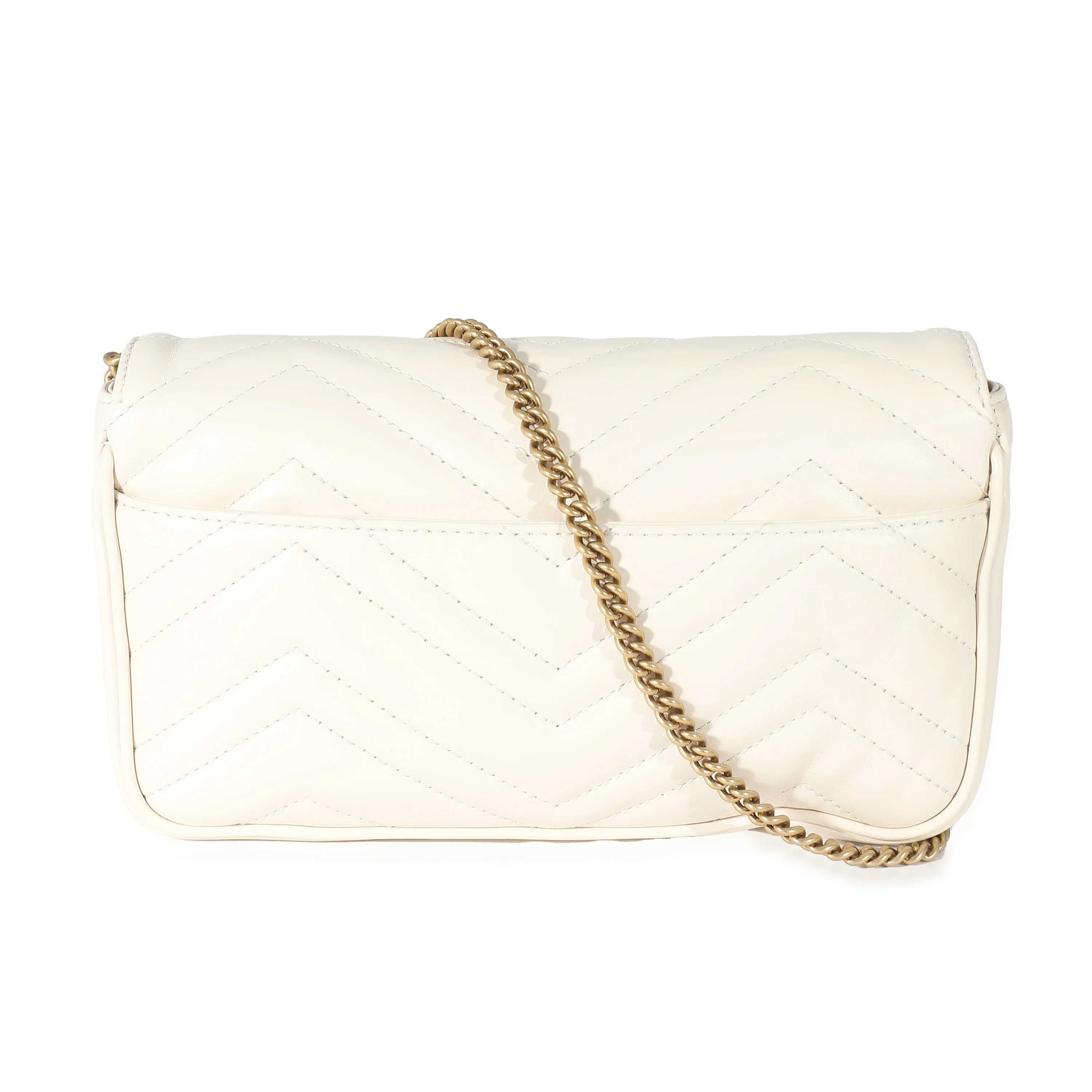 Gucci White Matelassé Chevron Leather GG Marmont Mini Bag w/ Wallet - Image 4