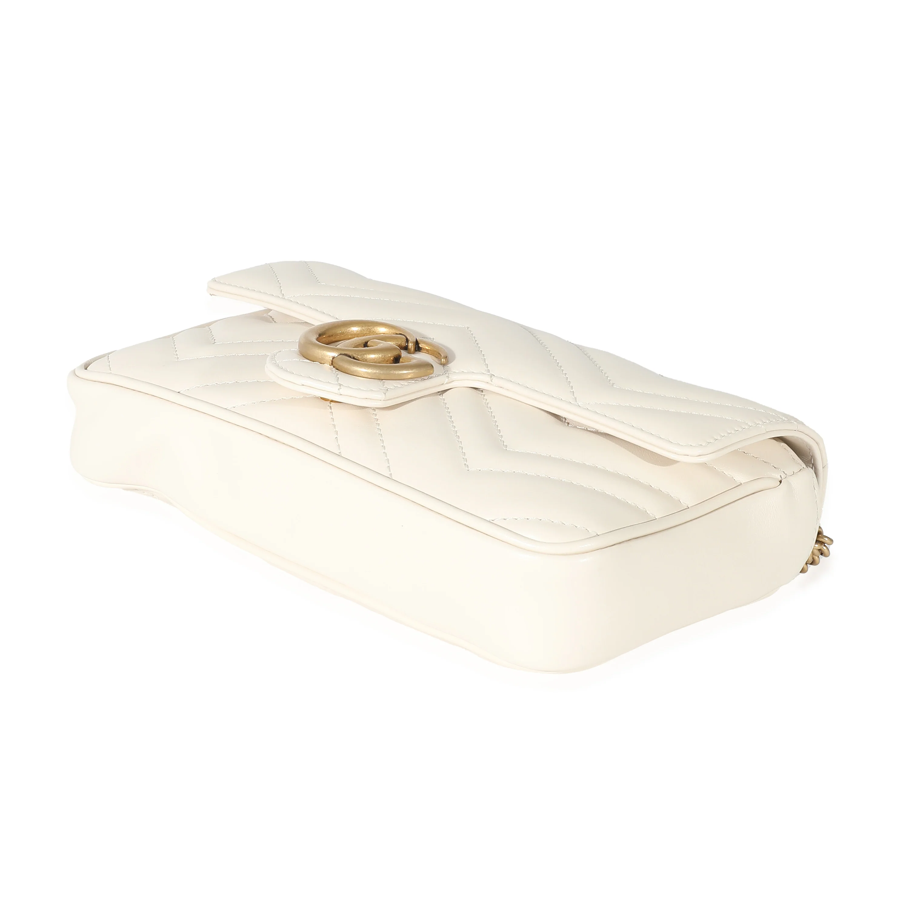 Gucci White Matelassé Chevron Leather GG Marmont Mini Bag w/ Wallet - Image 5