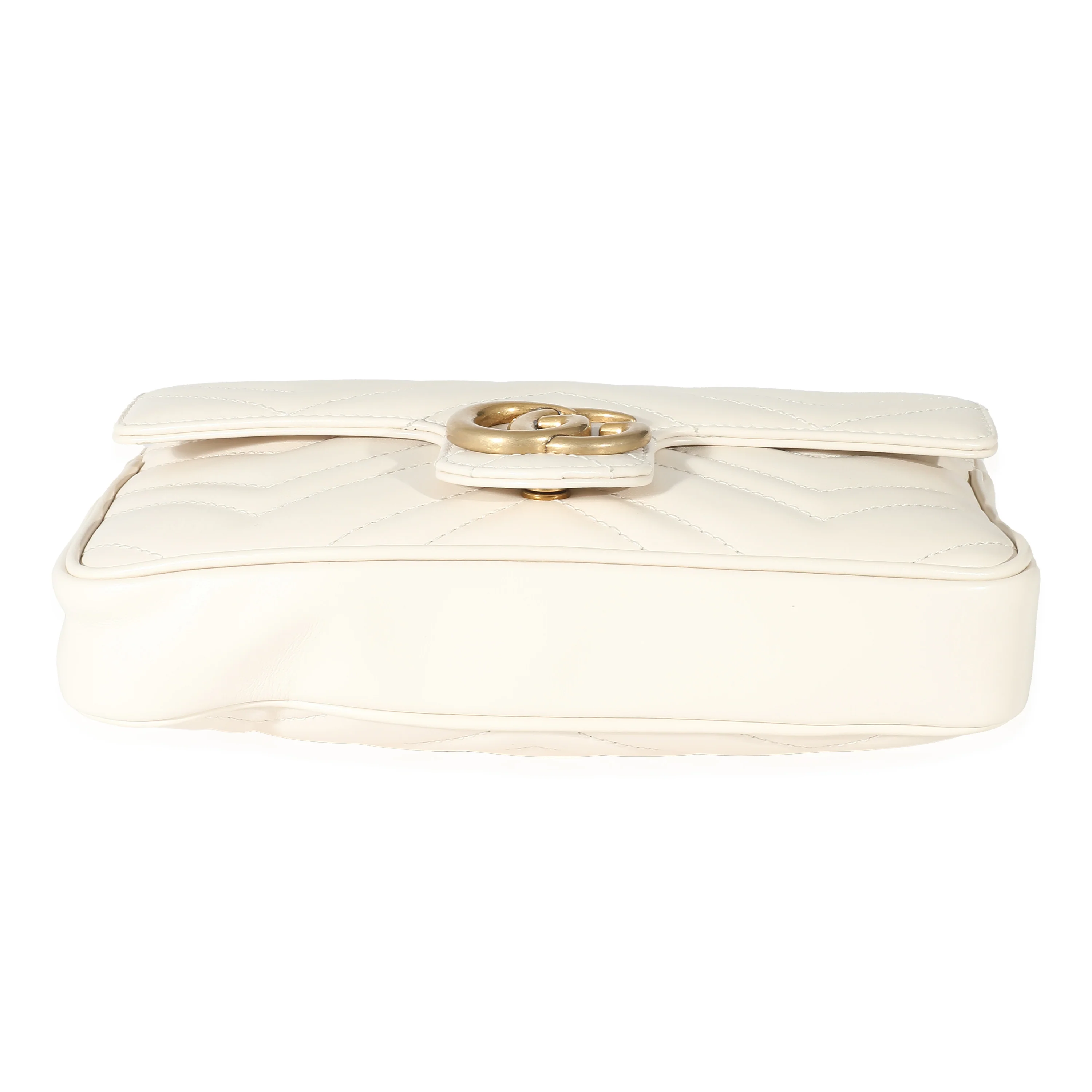 Gucci White Matelassé Chevron Leather GG Marmont Mini Bag w/ Wallet - Image 6