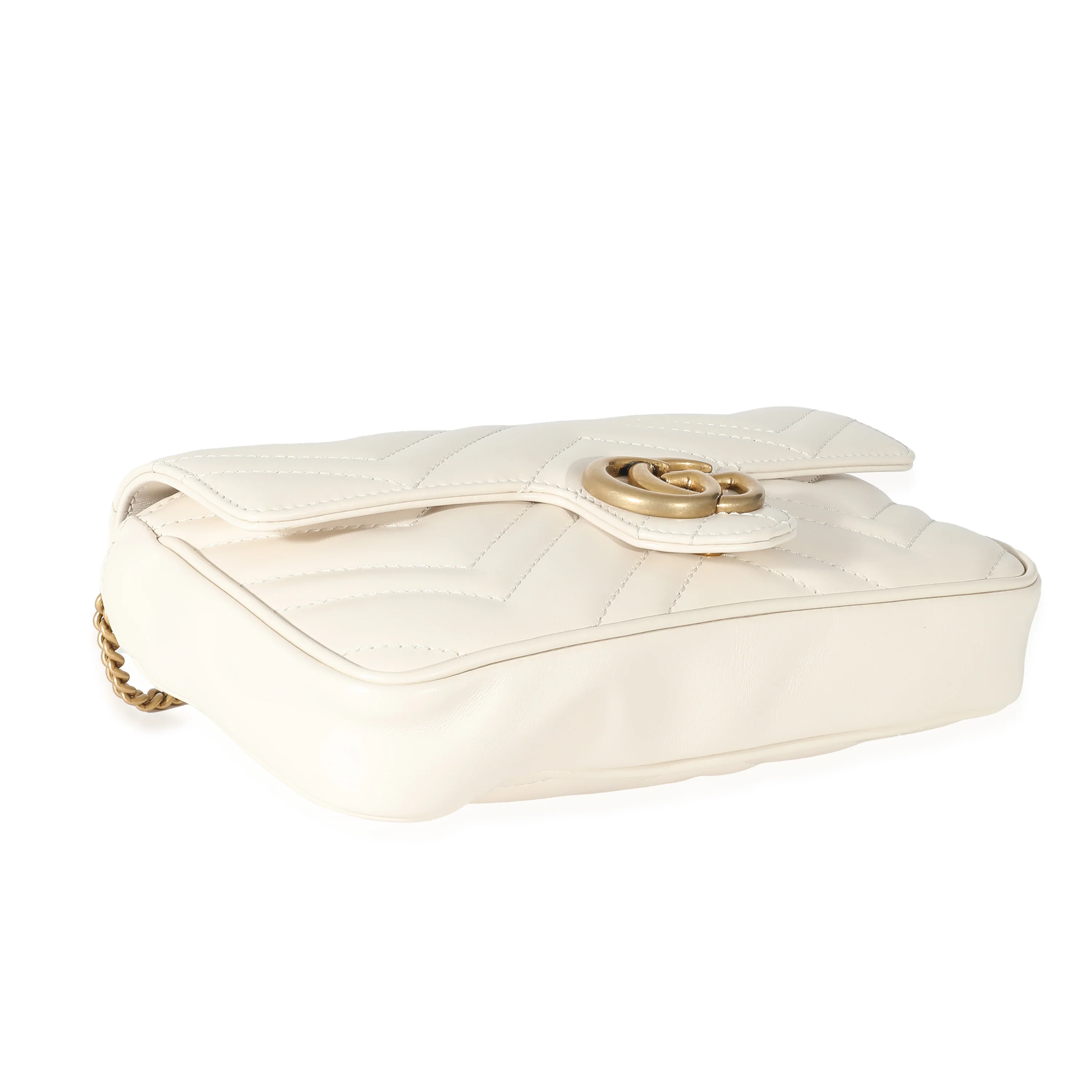 Gucci White Matelassé Chevron Leather GG Marmont Mini Bag w/ Wallet - Image 7