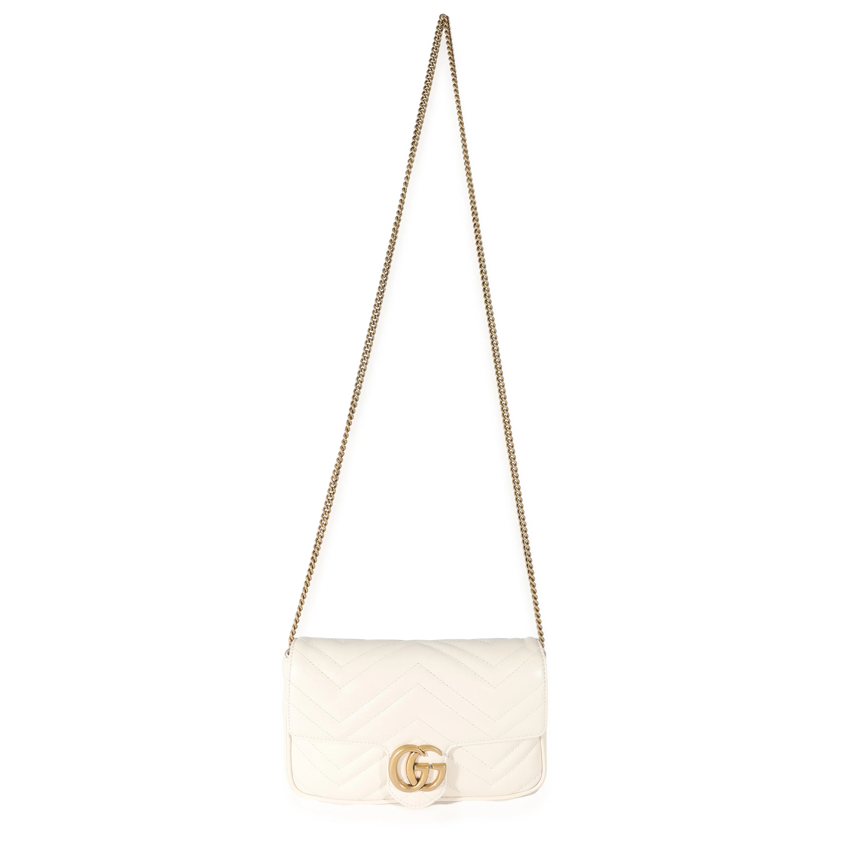 Gucci White Matelassé Chevron Leather GG Marmont Mini Bag w/ Wallet - Image 8