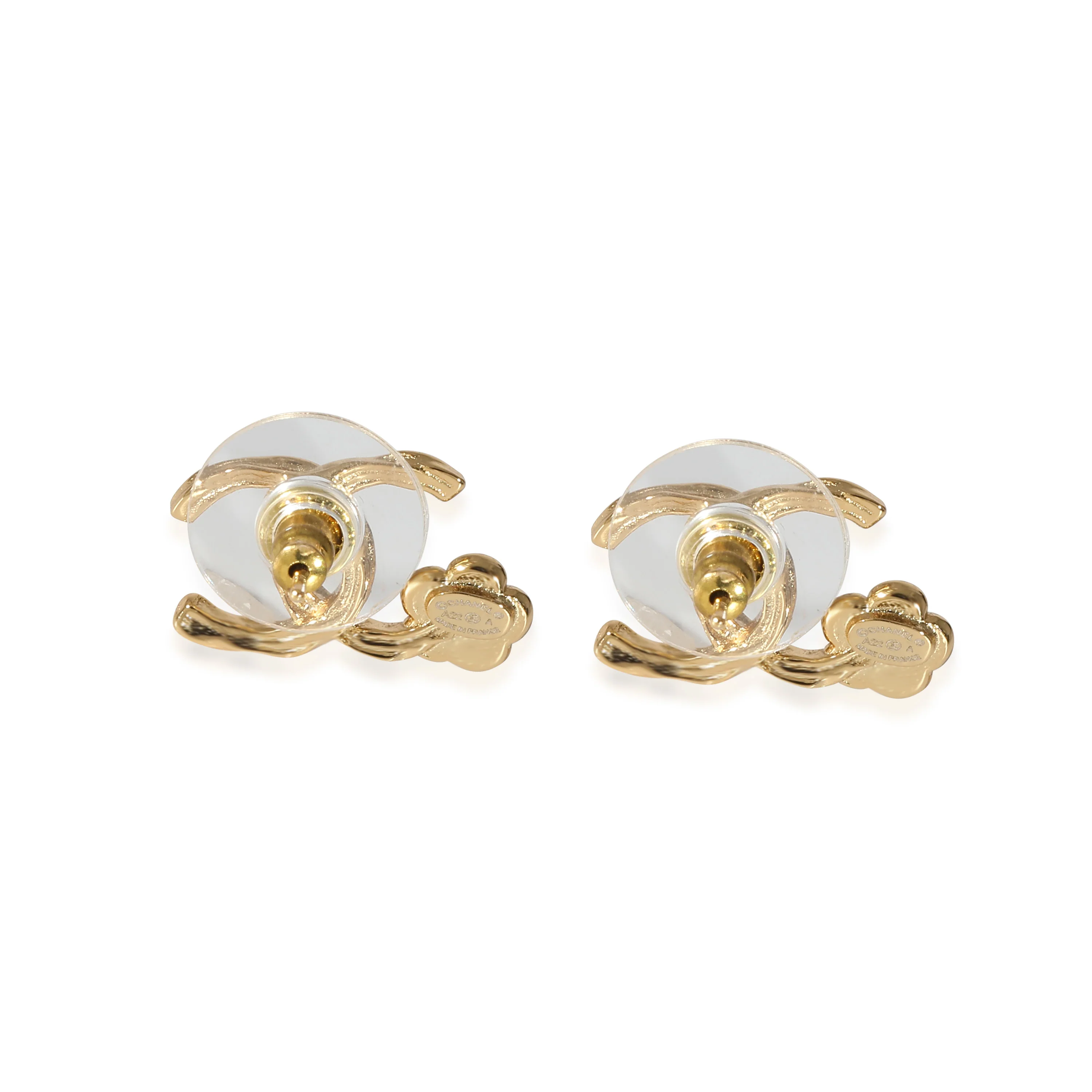Chanel 2022 Camelia CC Stud Gold Tone Earrings - Image 3