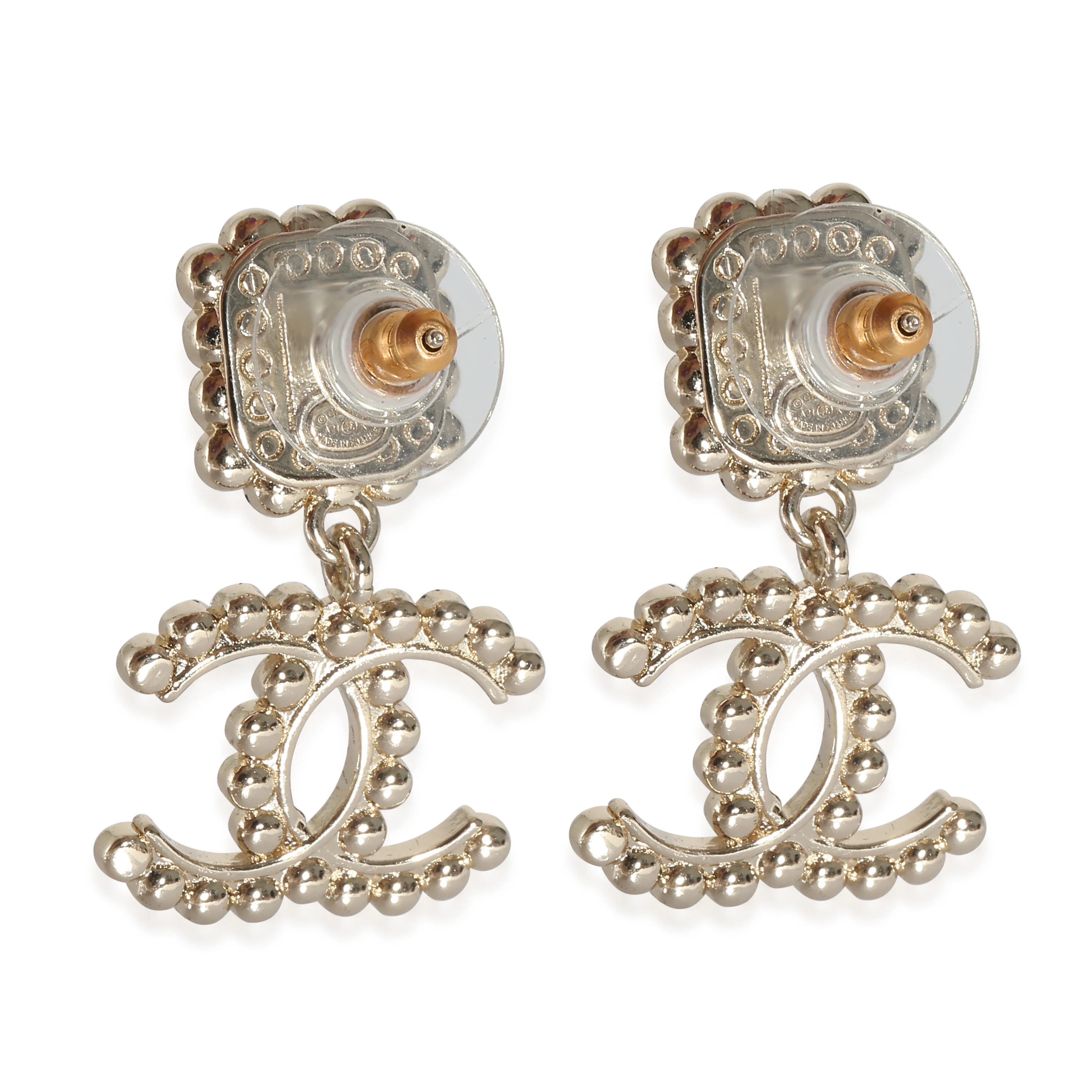Chanel 2021 CC Drop Gold Tone Earring With Strass & Resin - Image 3