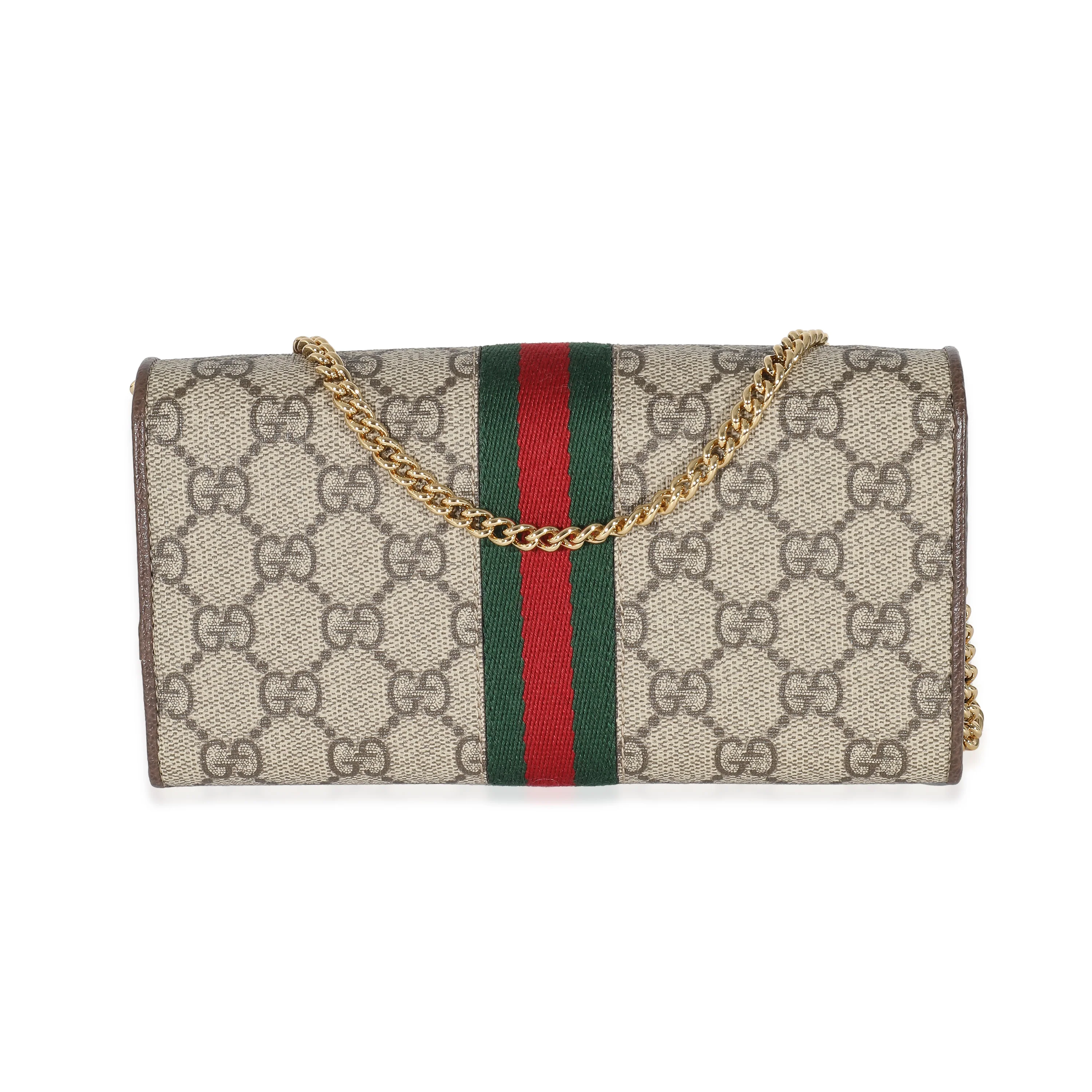 Gucci Beige Ebony GG Supreme Canvas Ophidia GG Chain Wallet - Image 4