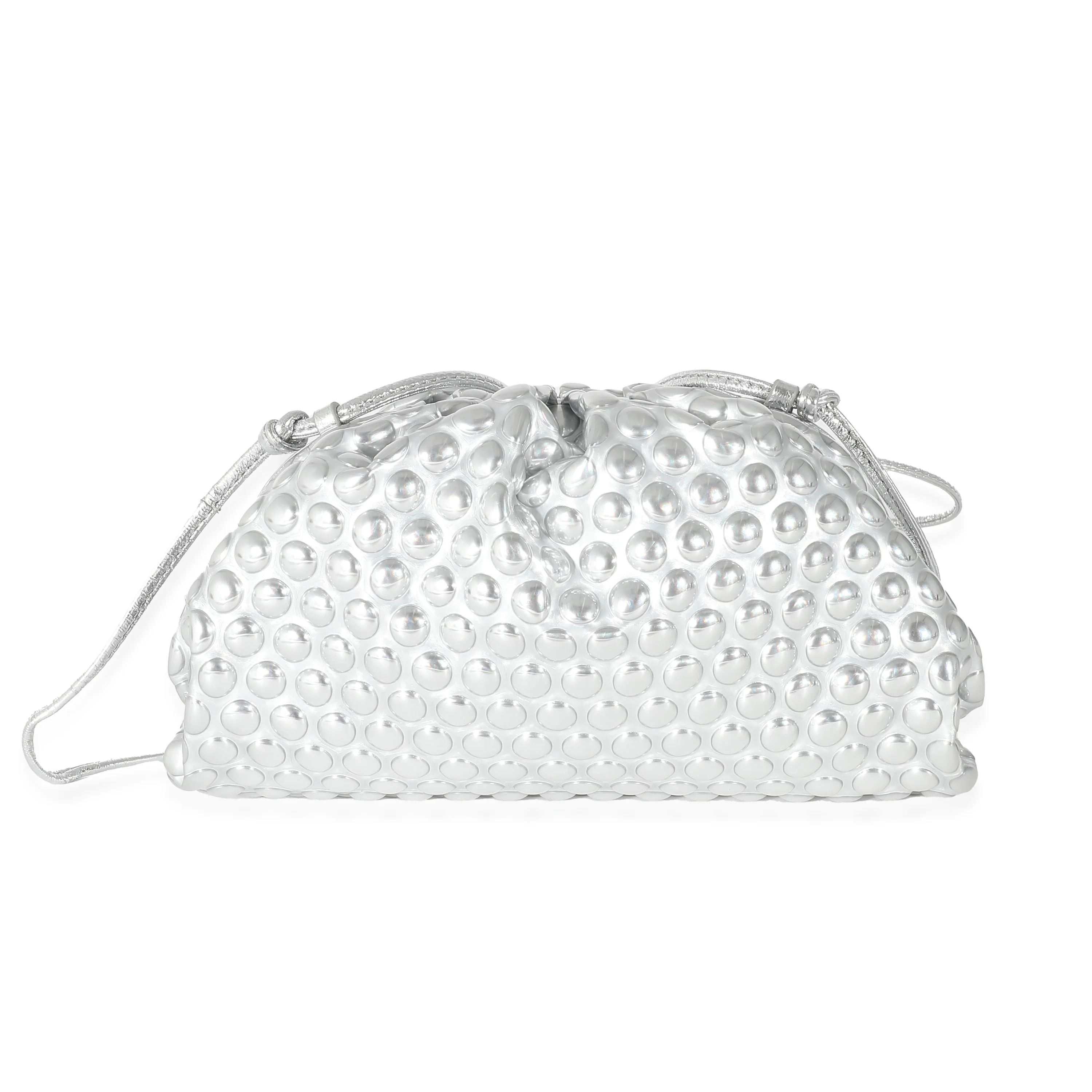 Bottega Veneta Silver Metallic Bubble Wrap Leather The Mini Pouch