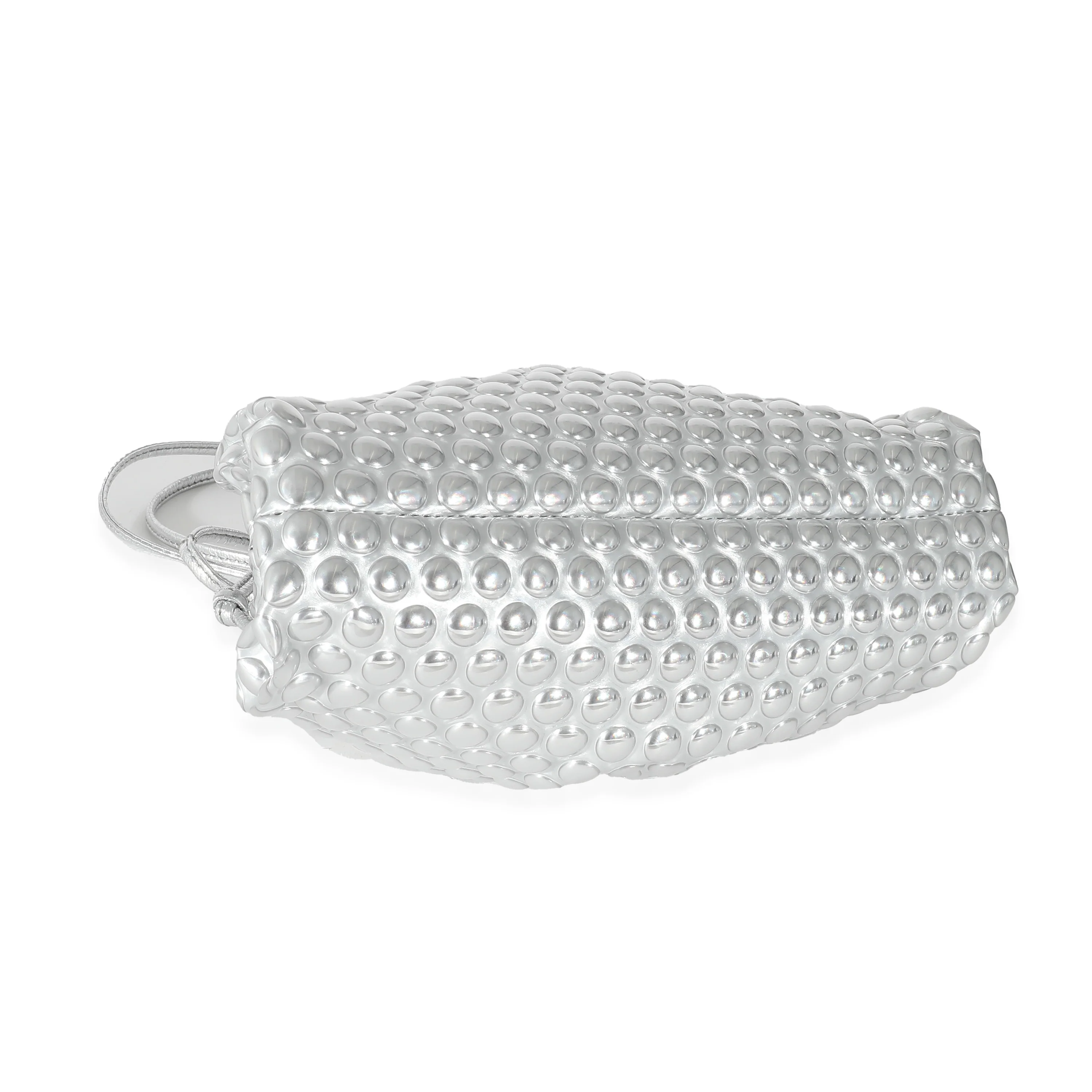Bottega Veneta Silver Metallic Bubble Wrap Leather The Mini Pouch - Image 3