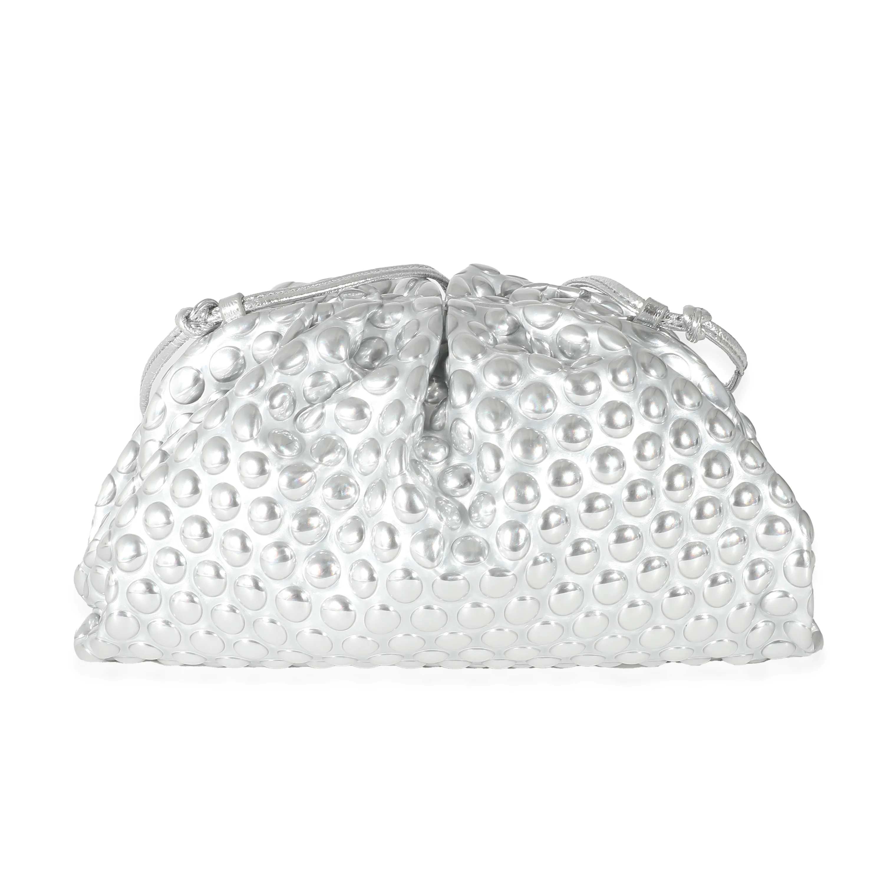 Bottega Veneta Silver Metallic Bubble Wrap Leather The Mini Pouch - Image 4