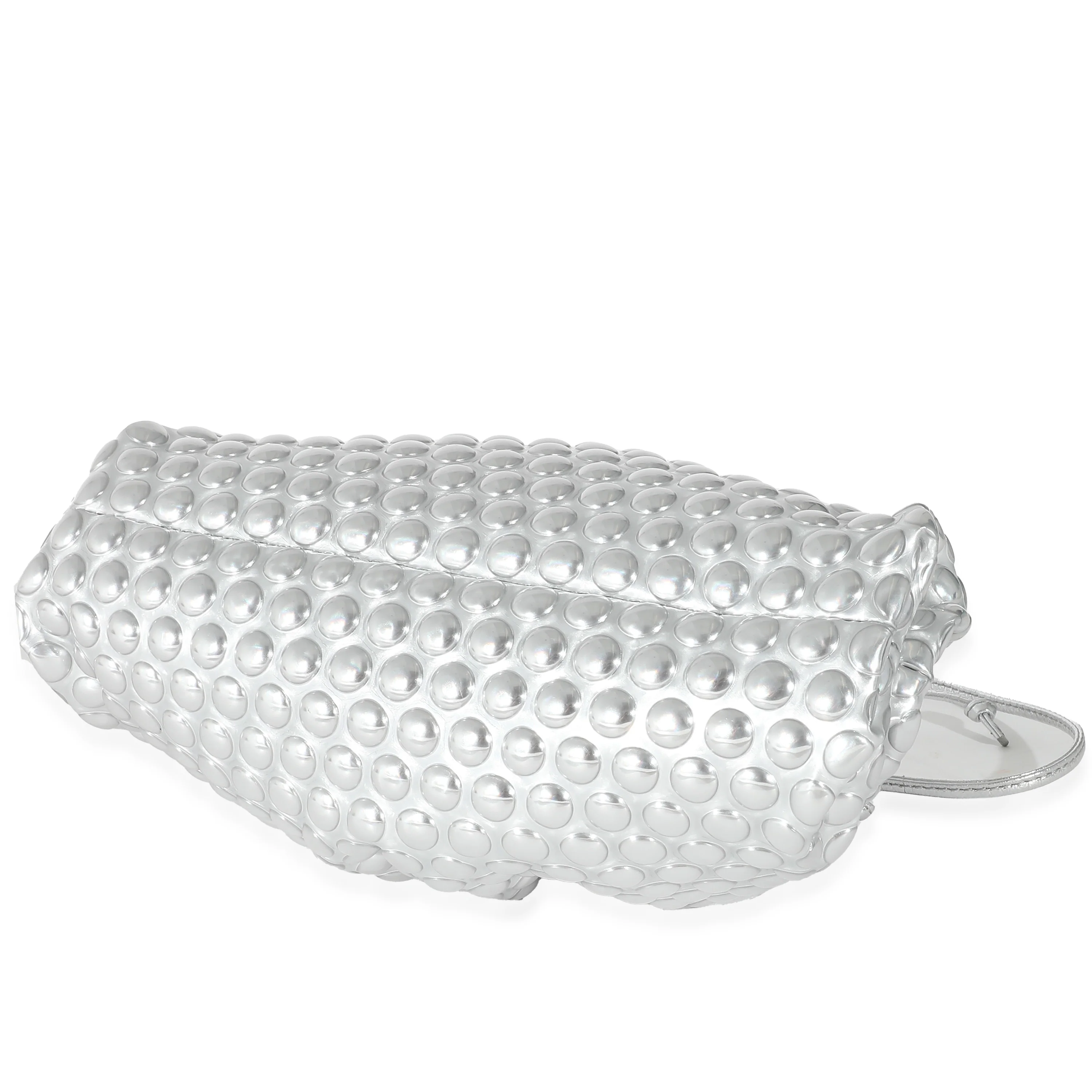 Bottega Veneta Silver Metallic Bubble Wrap Leather The Mini Pouch - Image 5