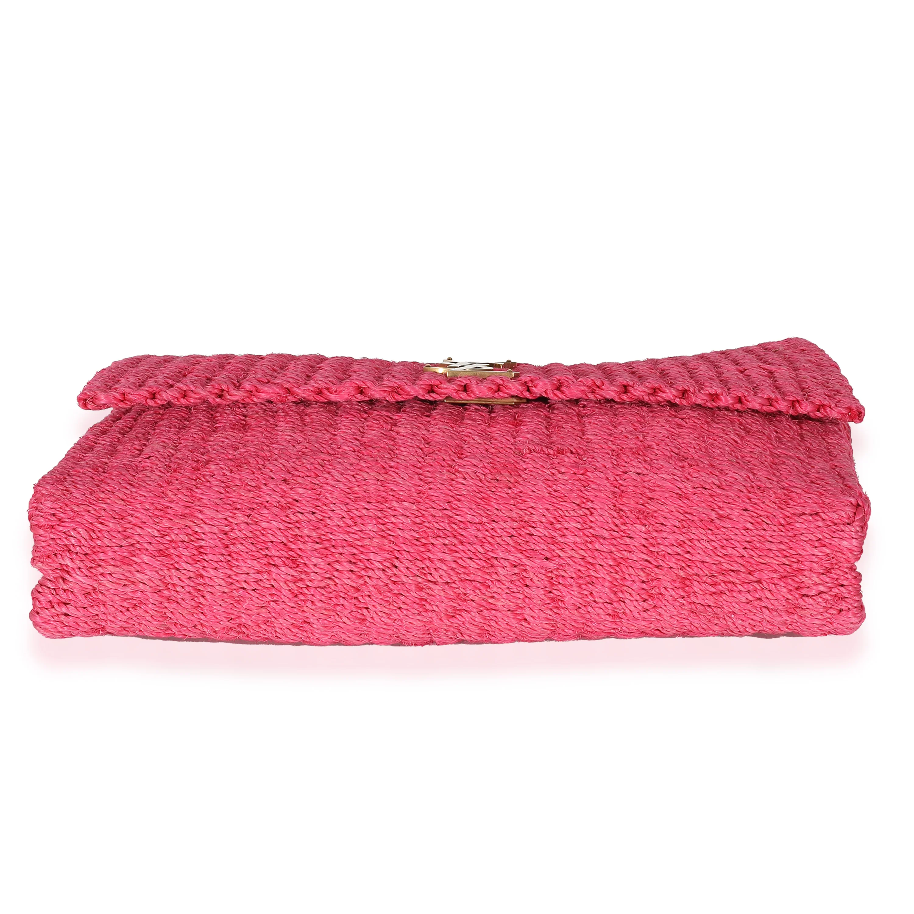 Saint Laurent Pink Woven Sisal Medium Kate Bag - Image 5