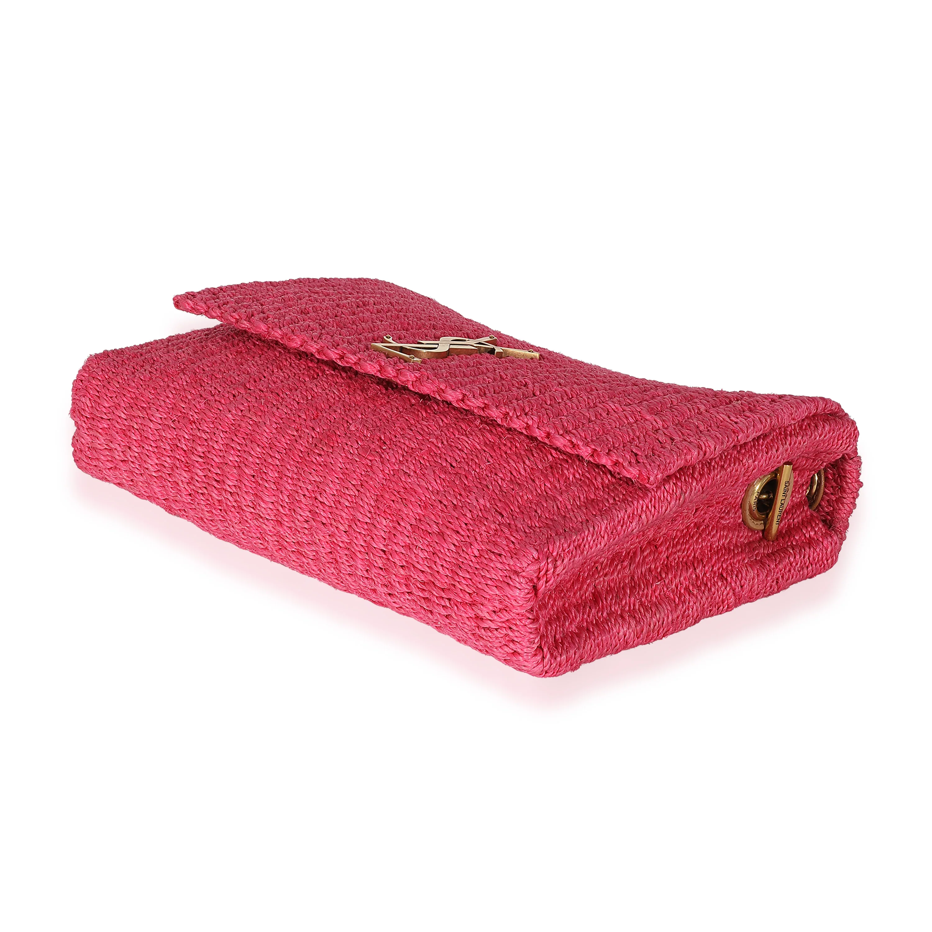 Saint Laurent Pink Woven Sisal Medium Kate Bag - Image 8