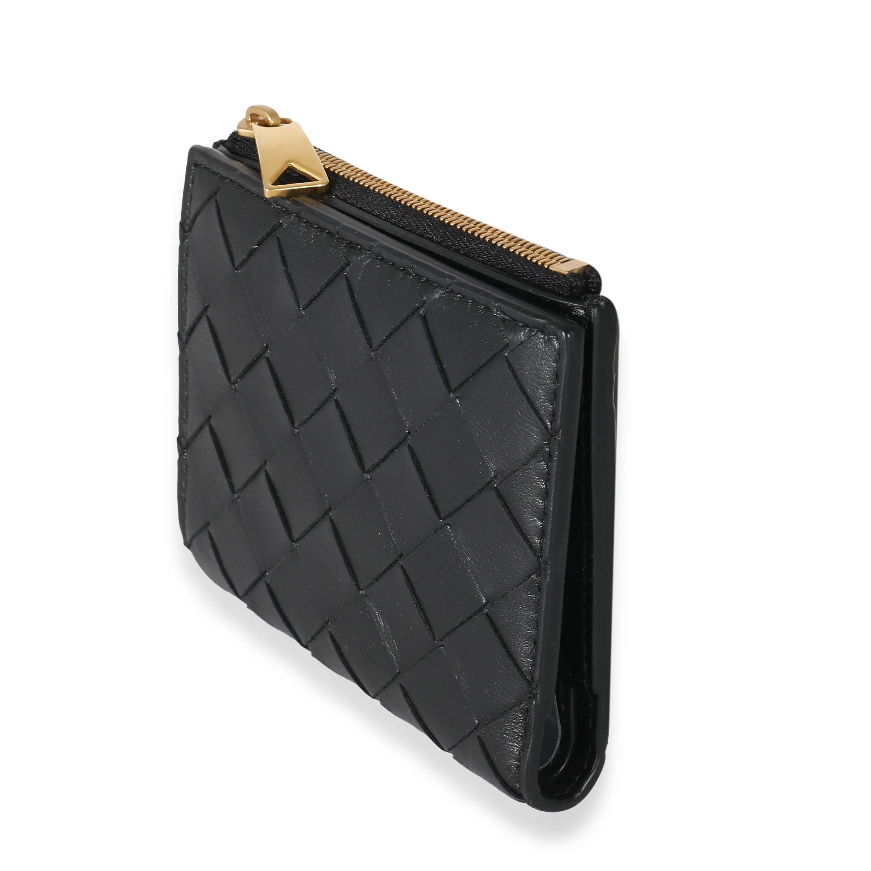 Bottega Veneta Black Intrecciato Lambskin Tri-Fold Zip Wallet - Image 2