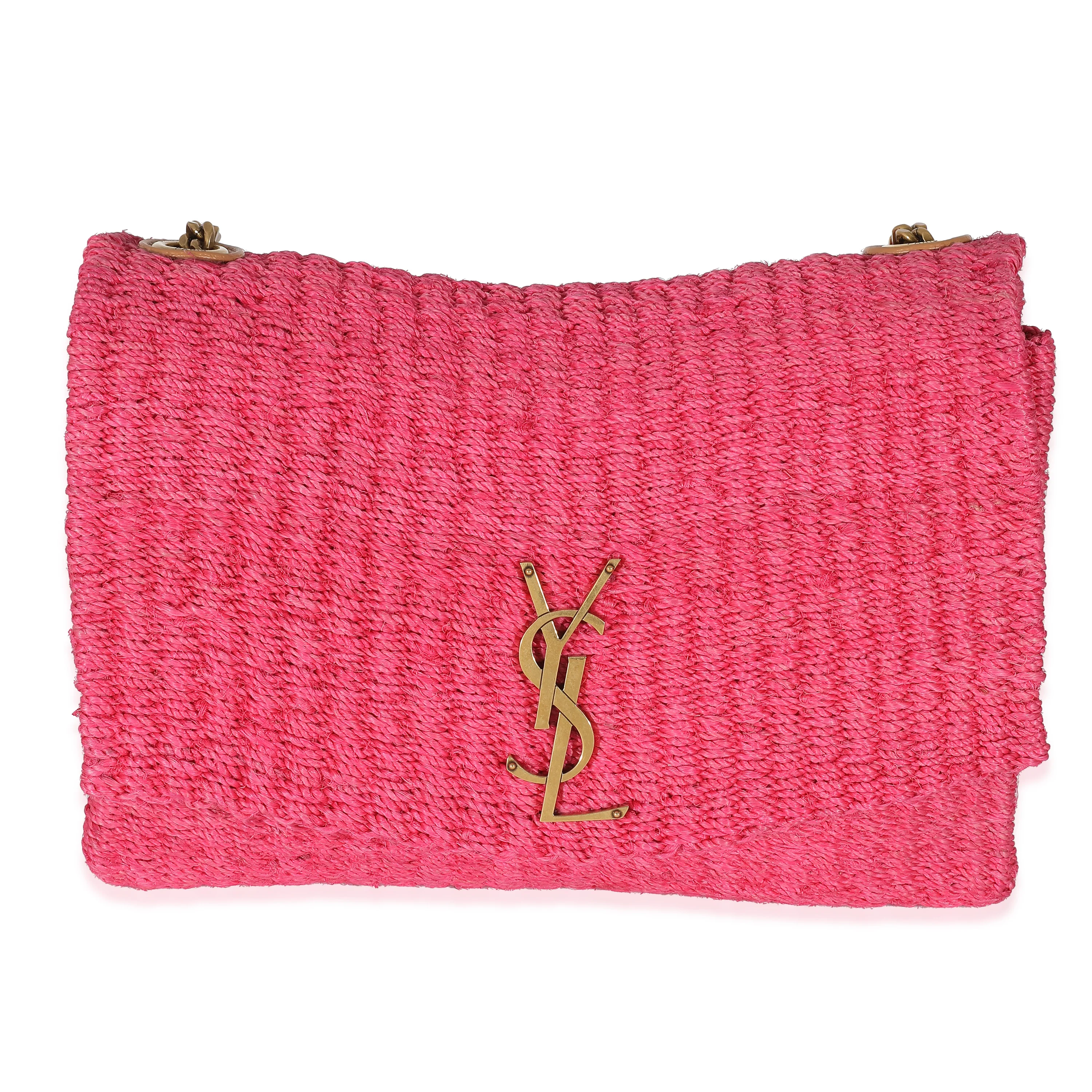 Saint Laurent Pink Woven Sisal Medium Kate Bag
