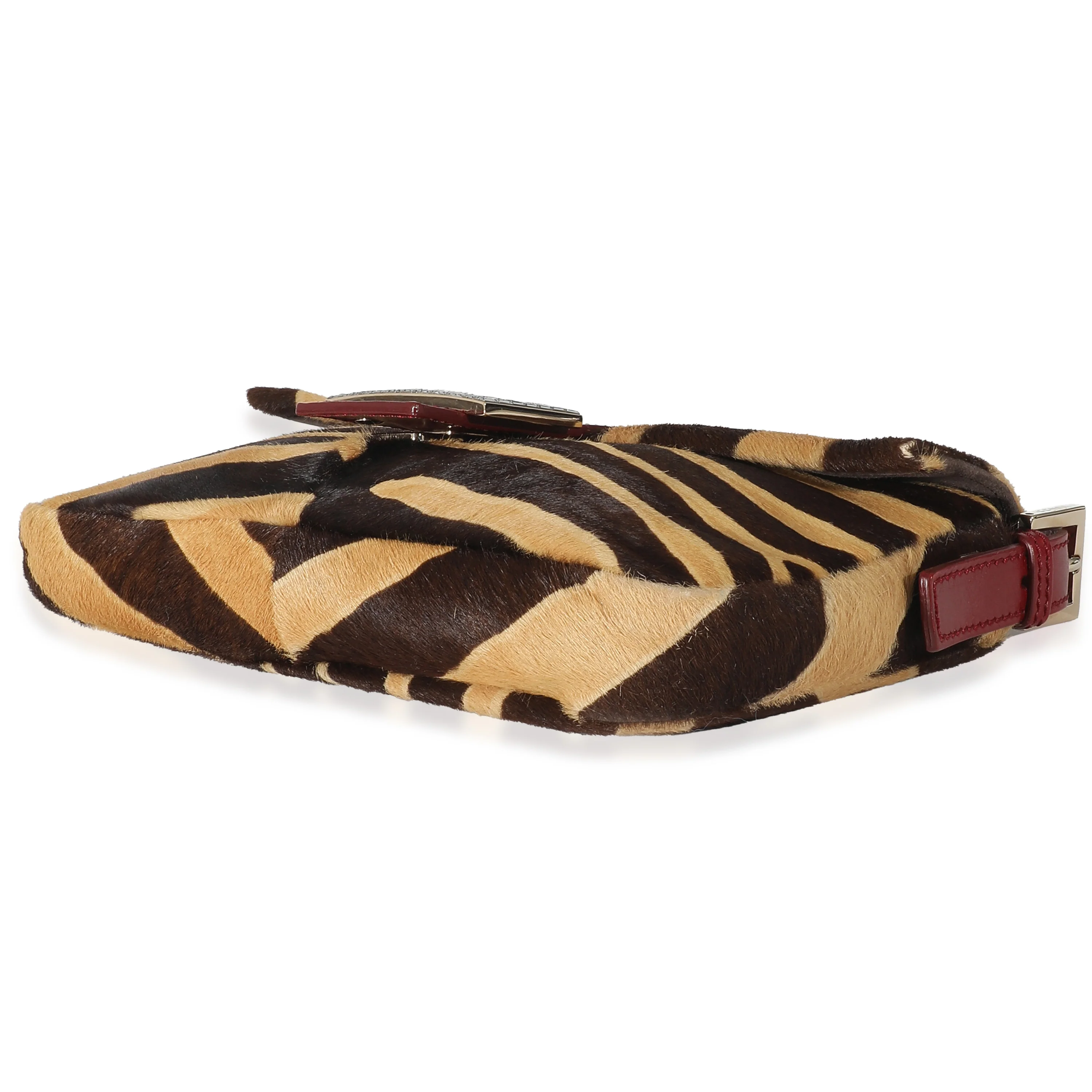 Fendi Brown Beige Zebra Pony Hair Crystal Baguette Bag - Image 5