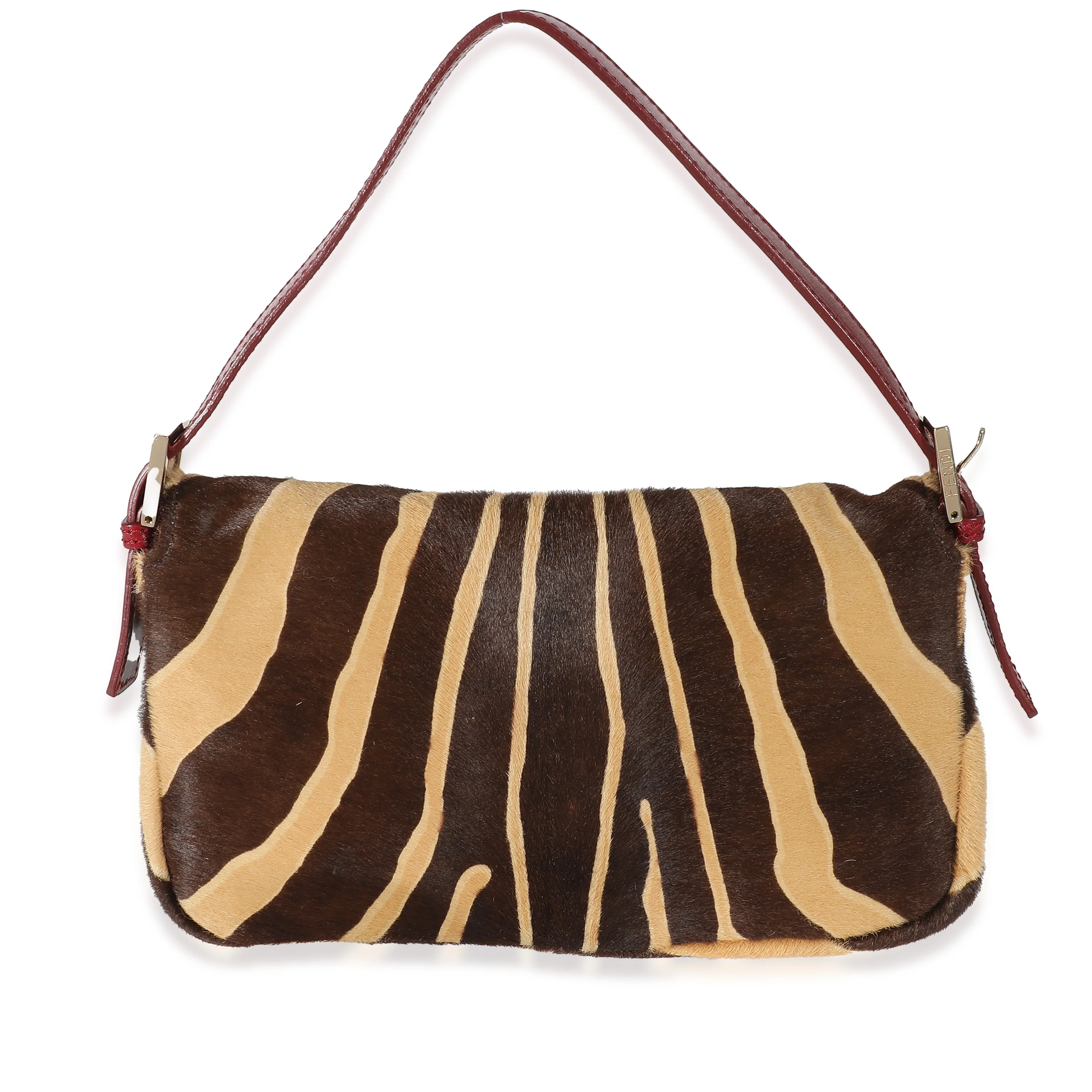 Fendi Brown Beige Zebra Pony Hair Crystal Baguette Bag - Image 6