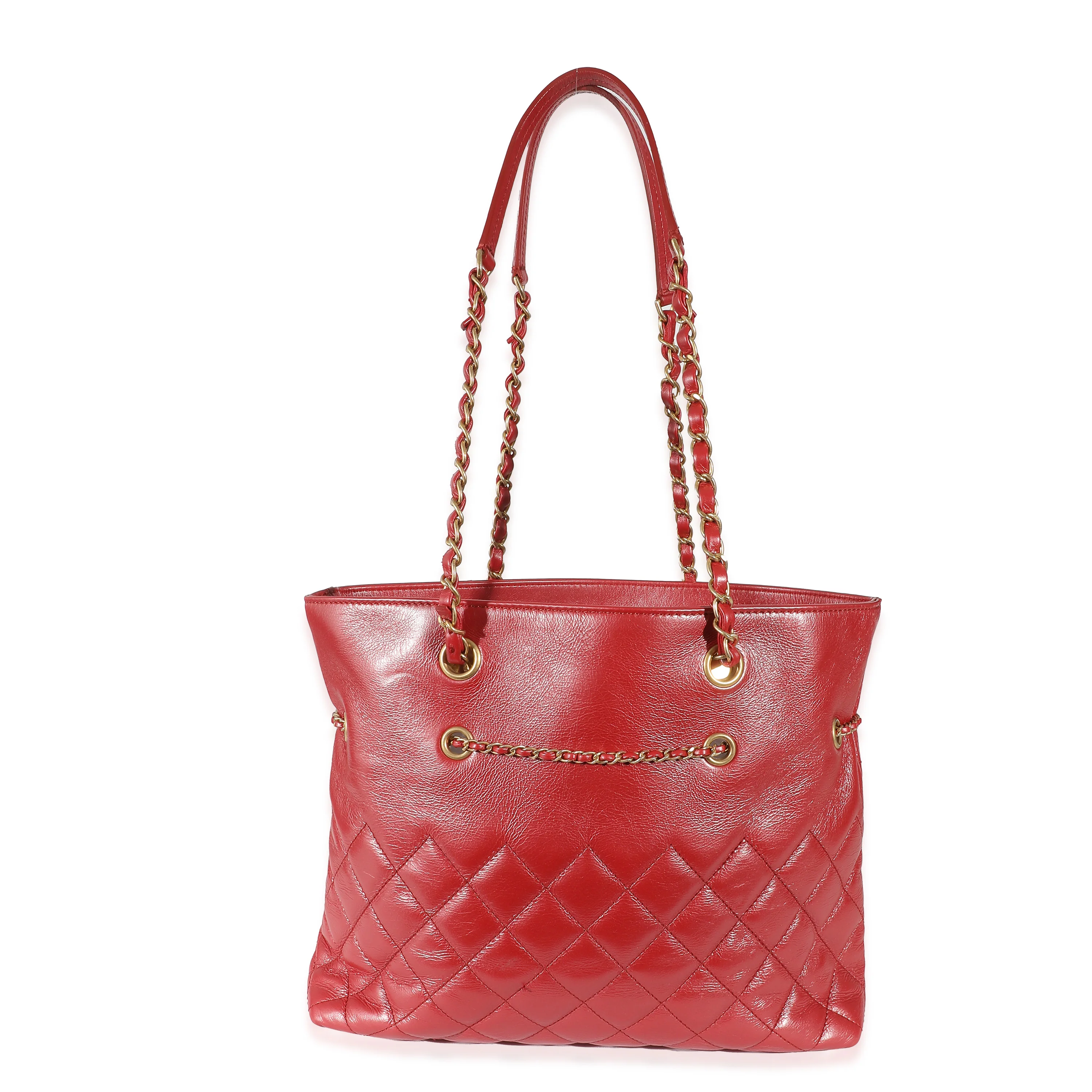 Chanel Metallic Red Quilted Calfskin CC Drawstring Tote - Image 3
