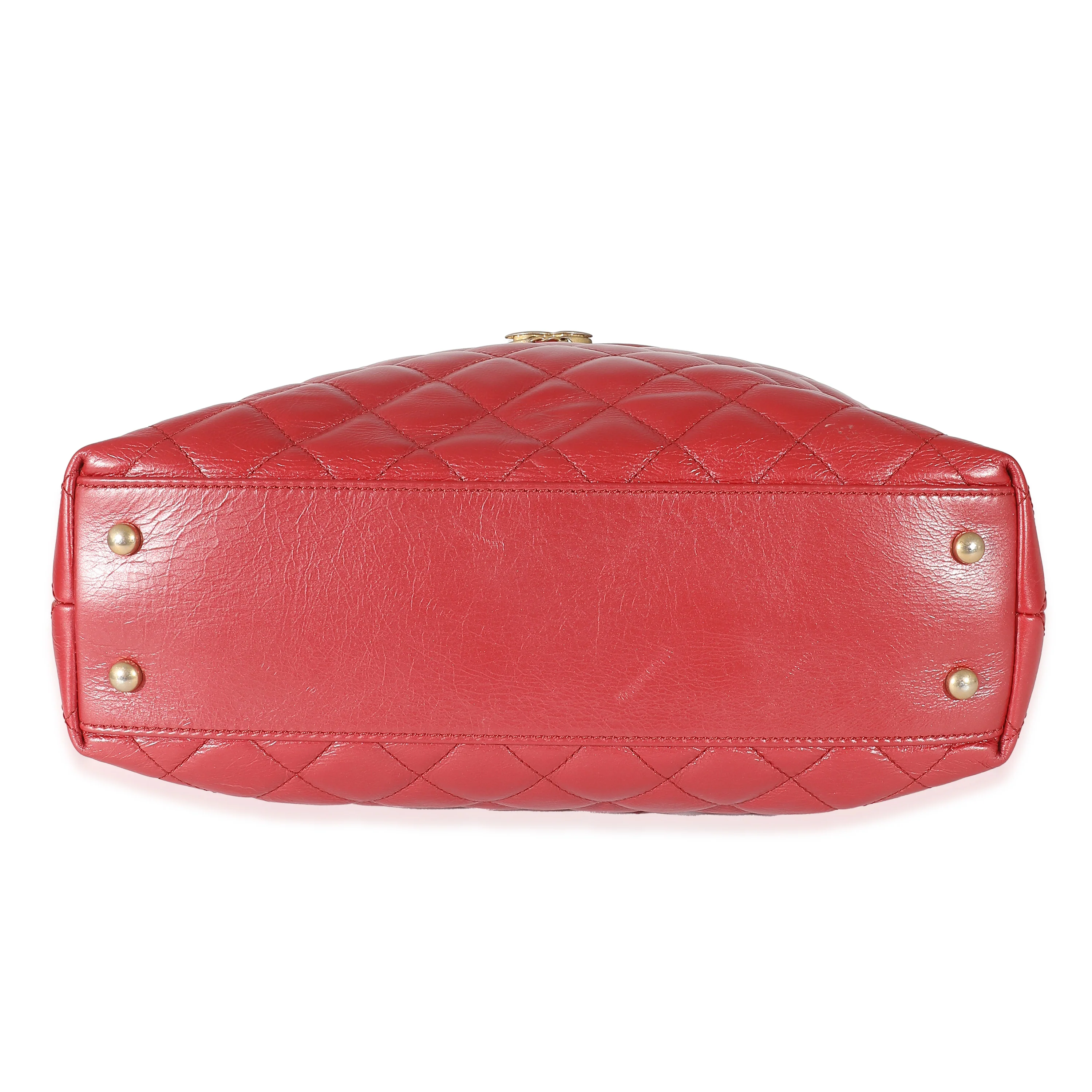 Chanel Metallic Red Quilted Calfskin CC Drawstring Tote - Image 5