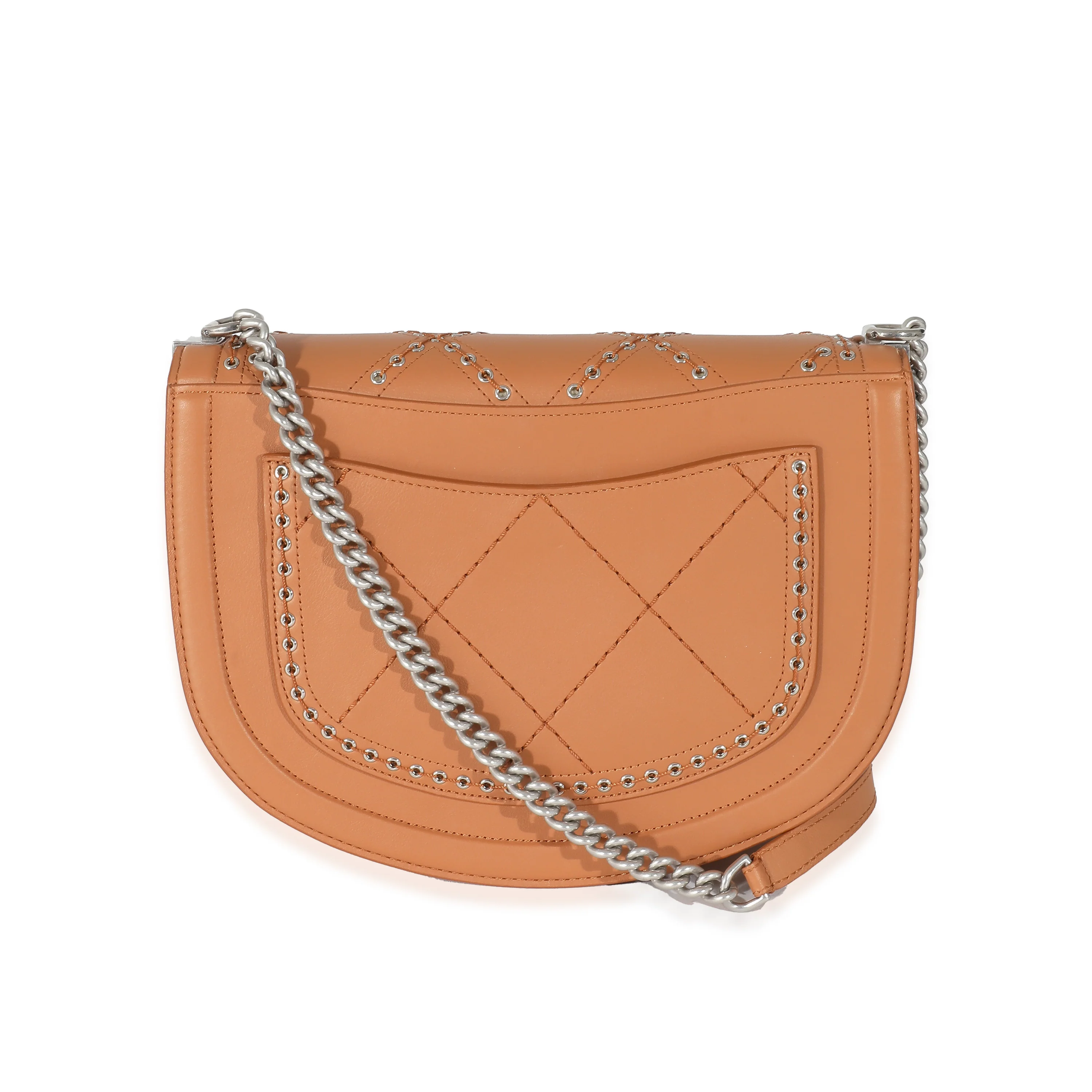 Chanel Brown Calfskin Small Coco Eyelets Flap Bag - Image 4