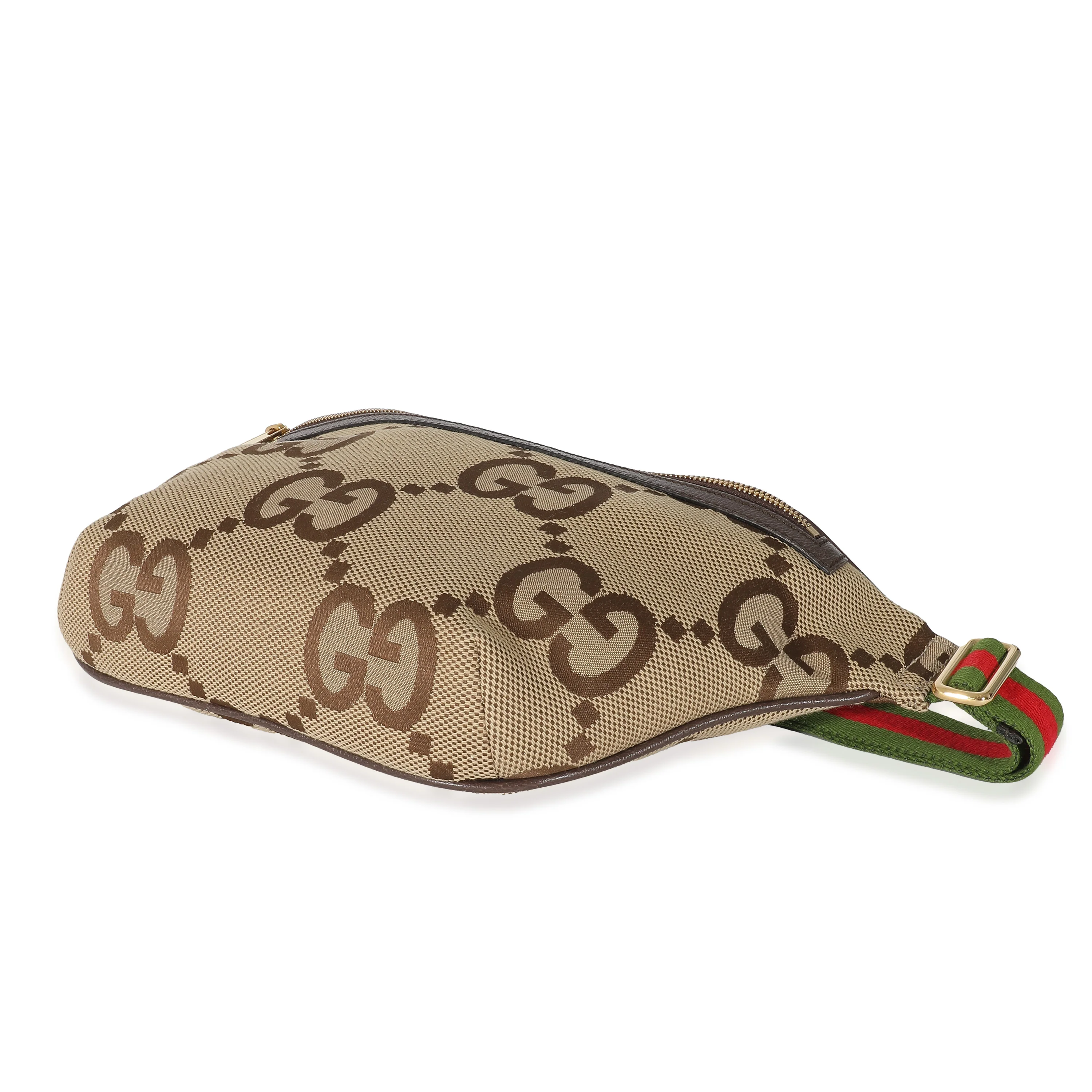 Gucci Camel Ebony Canvas Jumbo GG Belt Bag - Image 6
