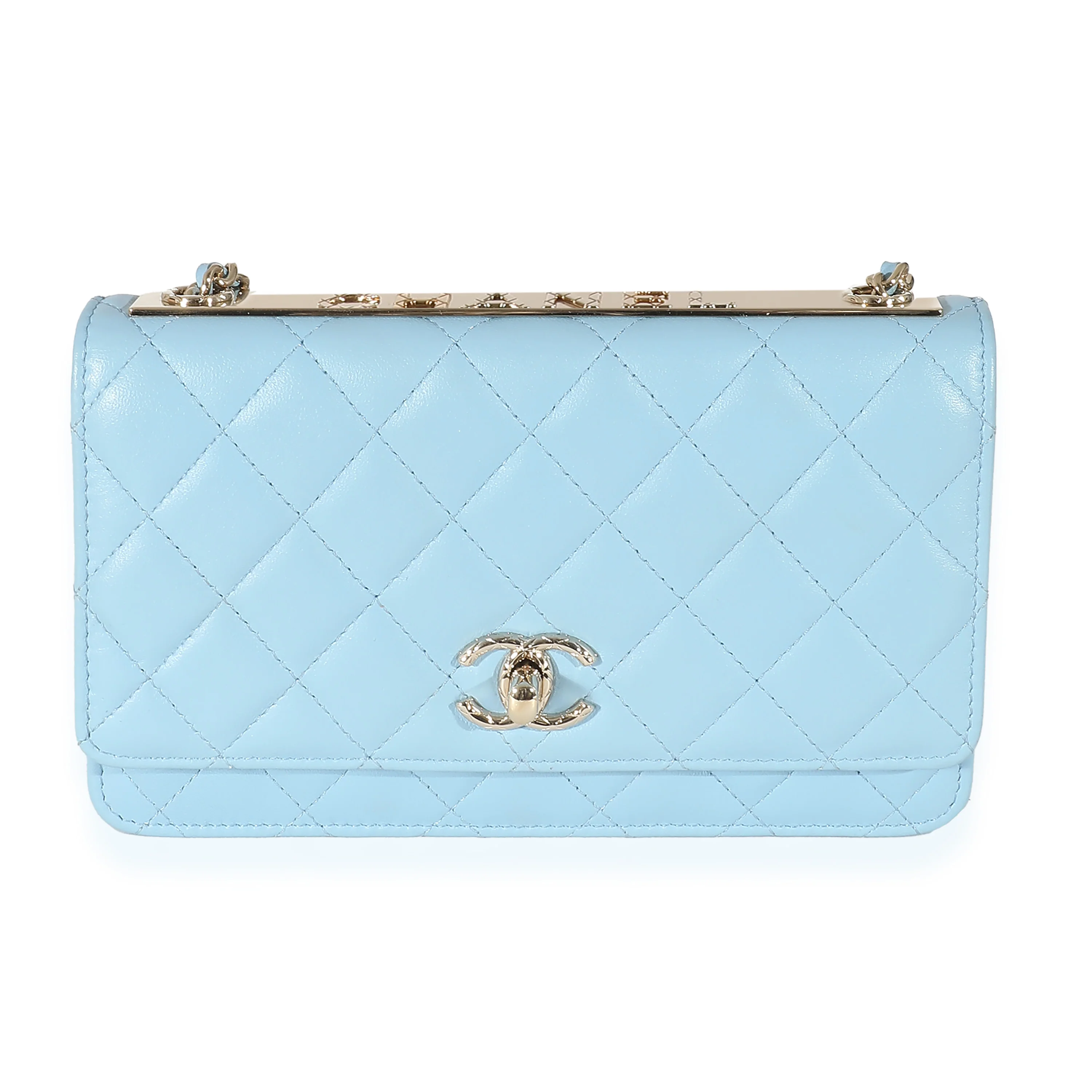 Chanel Light Blue Quilted Lambskin Trendy CC Wallet On Chain