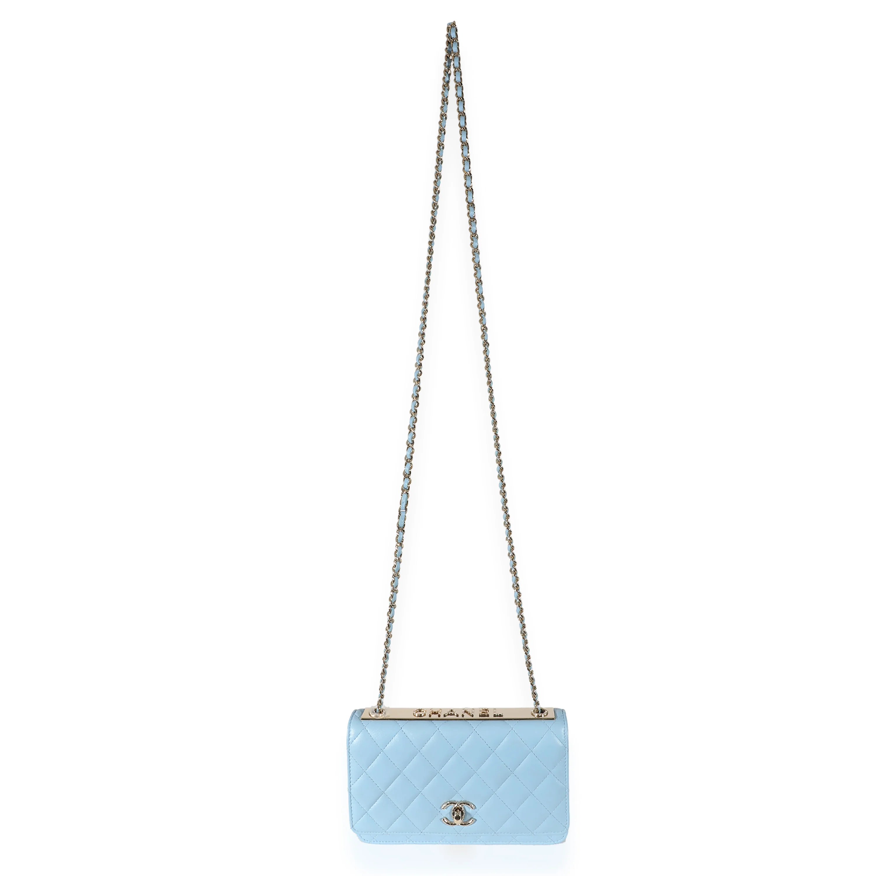 Chanel Light Blue Quilted Lambskin Trendy CC Wallet On Chain - Image 4
