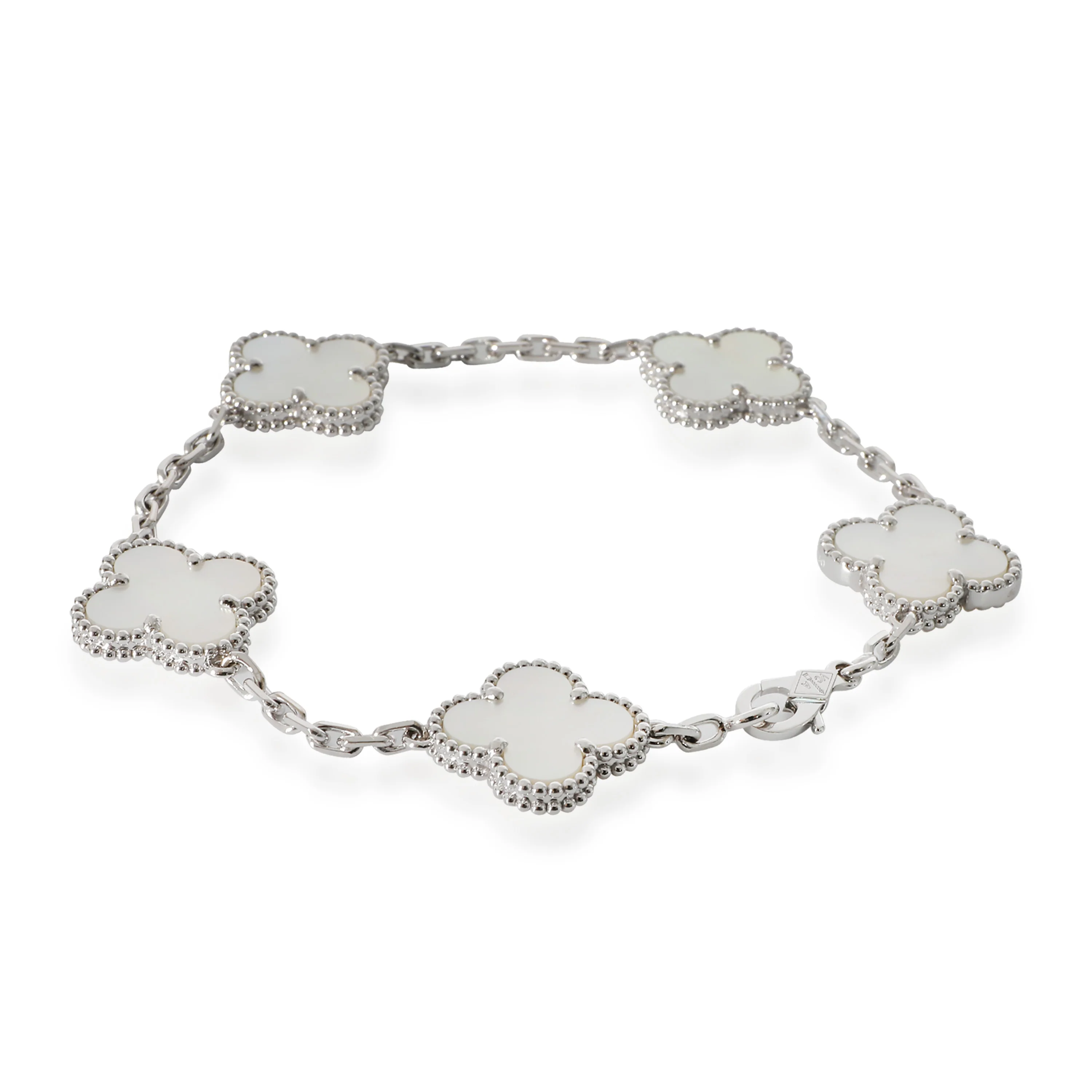 Van Cleef & Arpels Alahmbra Mother Of Pearl Bracelet in 18k White Gold - Image 3