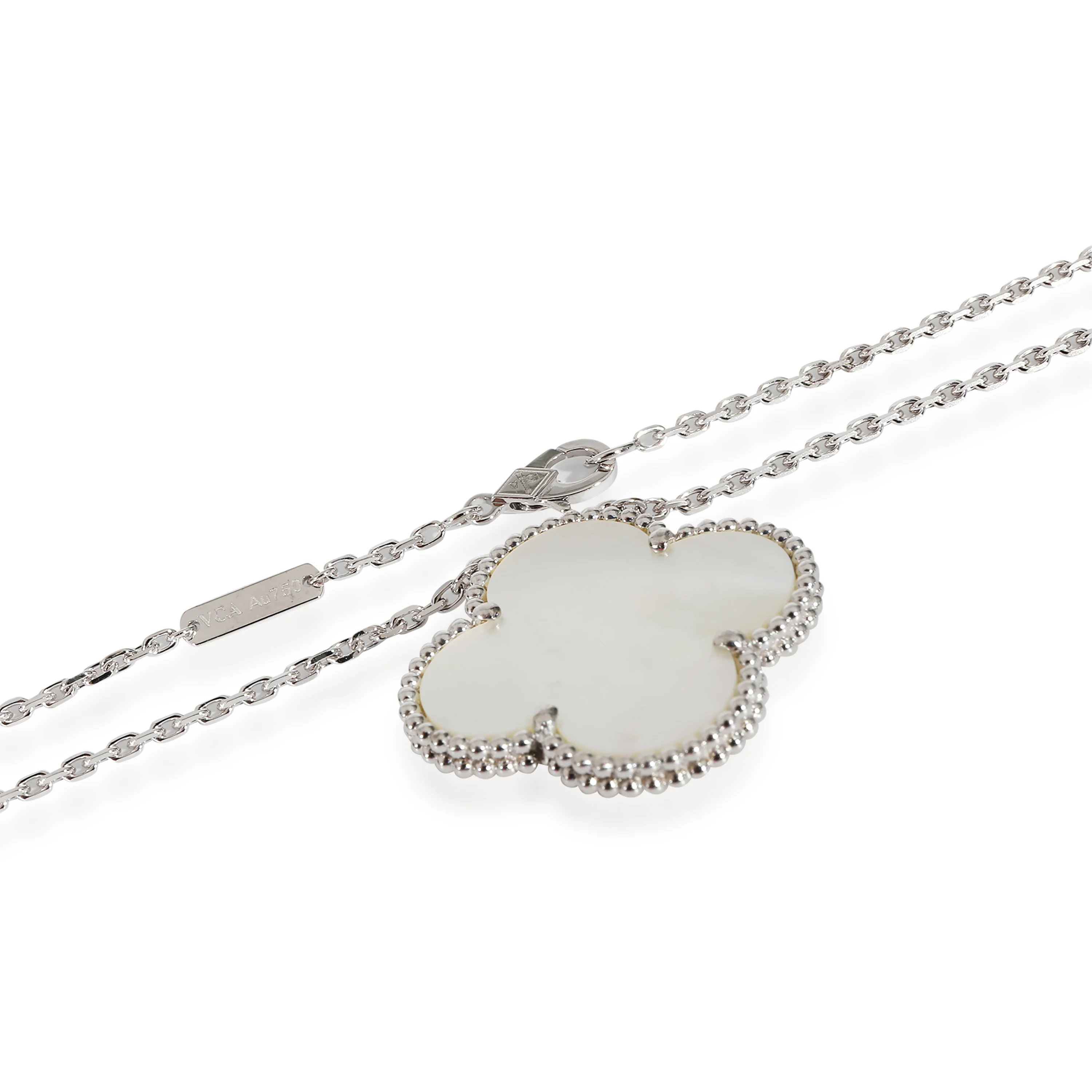 Van Cleef & Arpels Alhambra Mother Of Pearl Pendant in 18k White Gold - Image 3