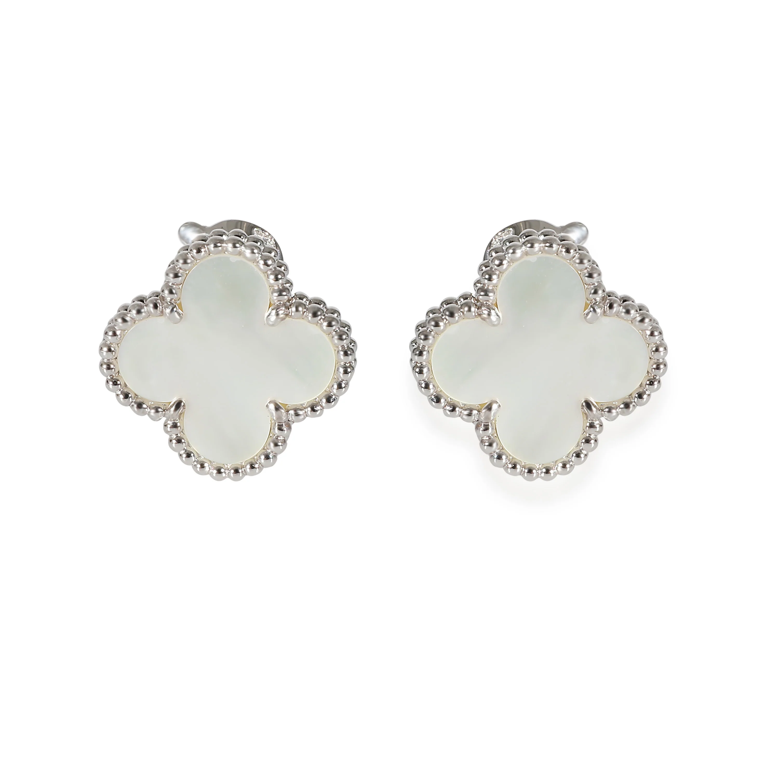 Van Cleef & Arpels Alhambra Mother Of Pearl Earrings in 18k White Gold