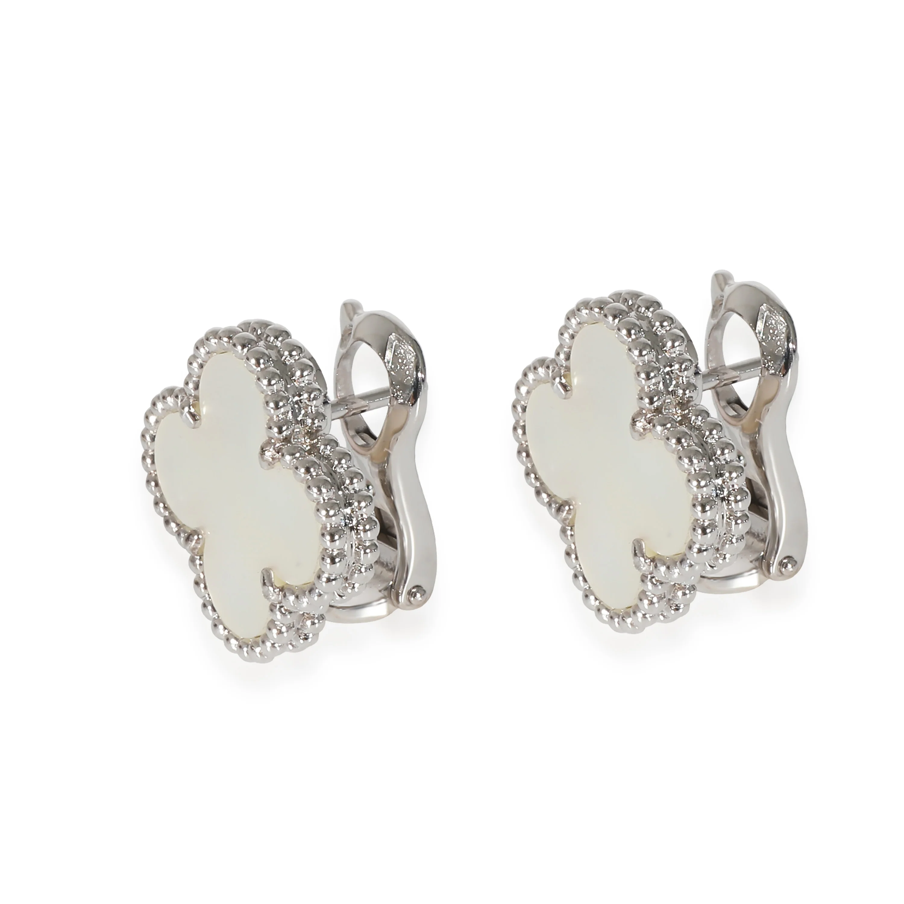 Van Cleef & Arpels Alhambra Mother Of Pearl Earrings in 18k White Gold - Image 2