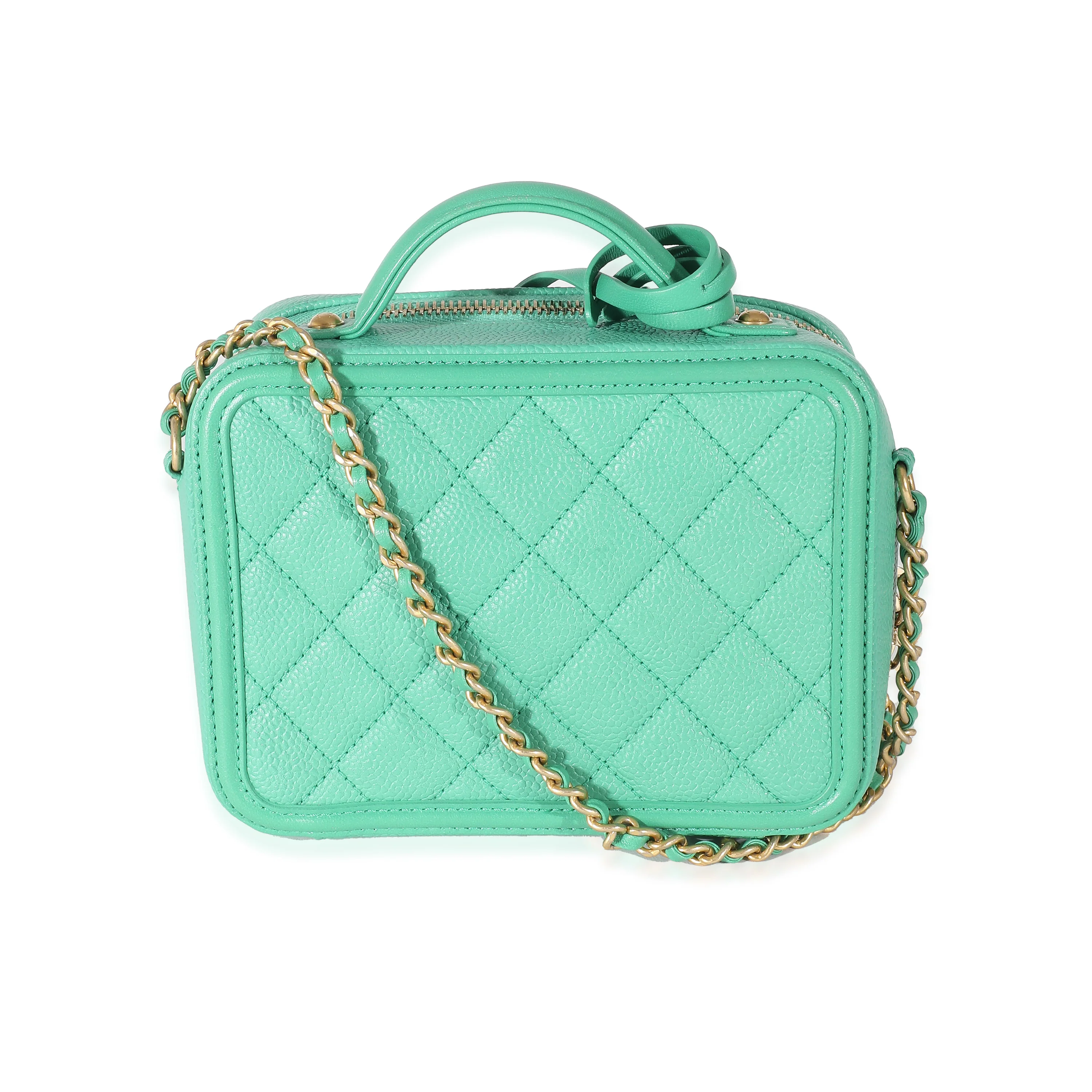 Chanel Green Quilted Caviar CC Small Filigree Vanity Case - Image 3