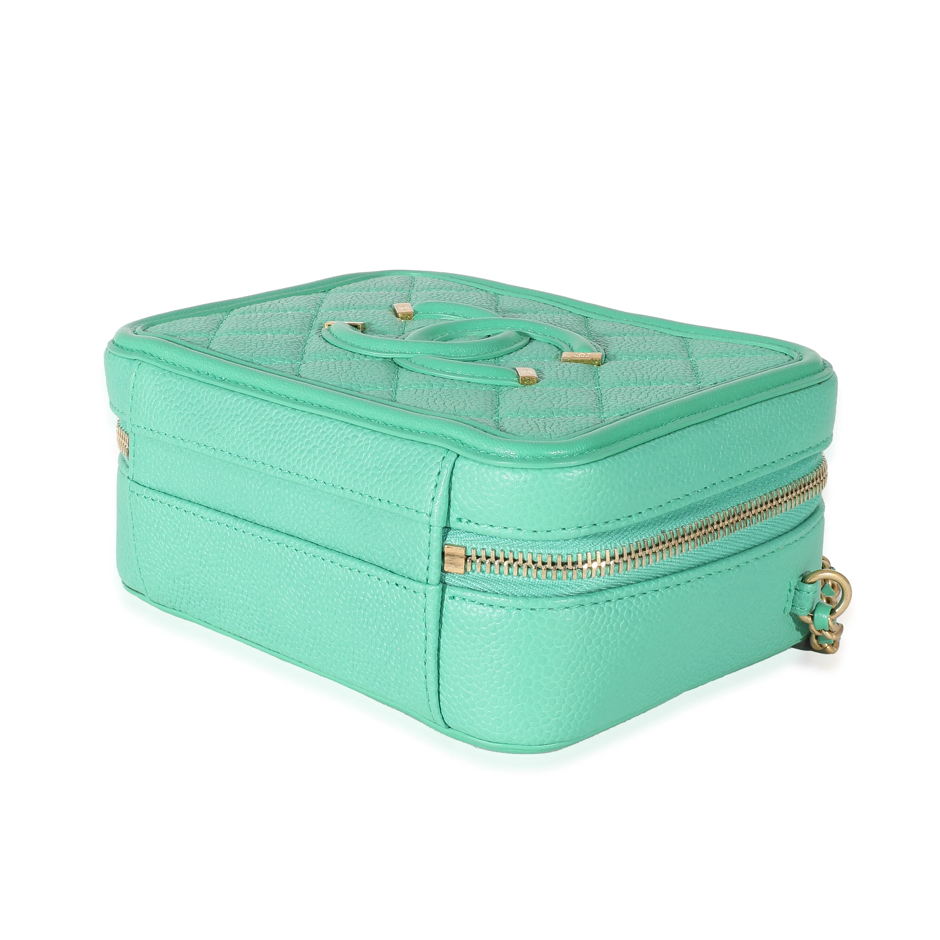 Chanel Green Quilted Caviar CC Small Filigree Vanity Case - Image 4