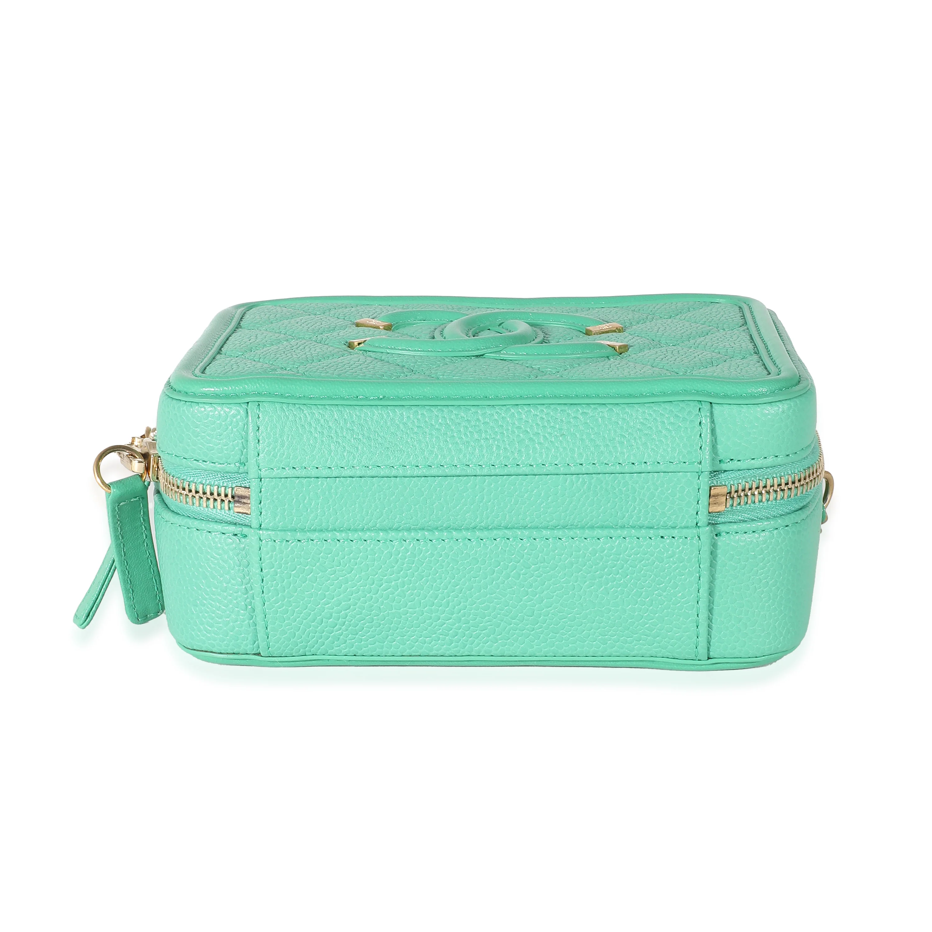 Chanel Green Quilted Caviar CC Small Filigree Vanity Case - Image 5