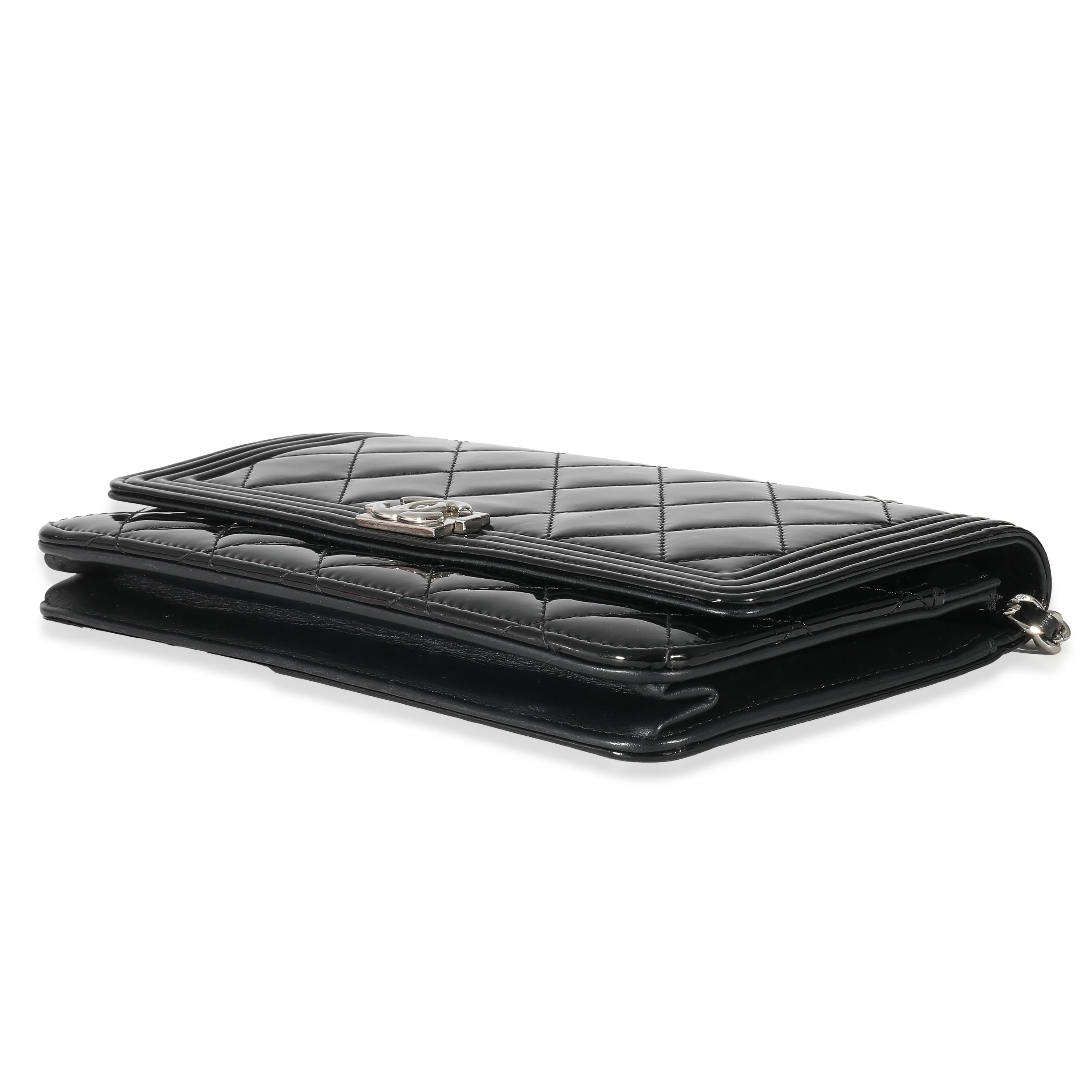 Chanel Black Quilted Patent Boy Wallet On Chain - Image 4