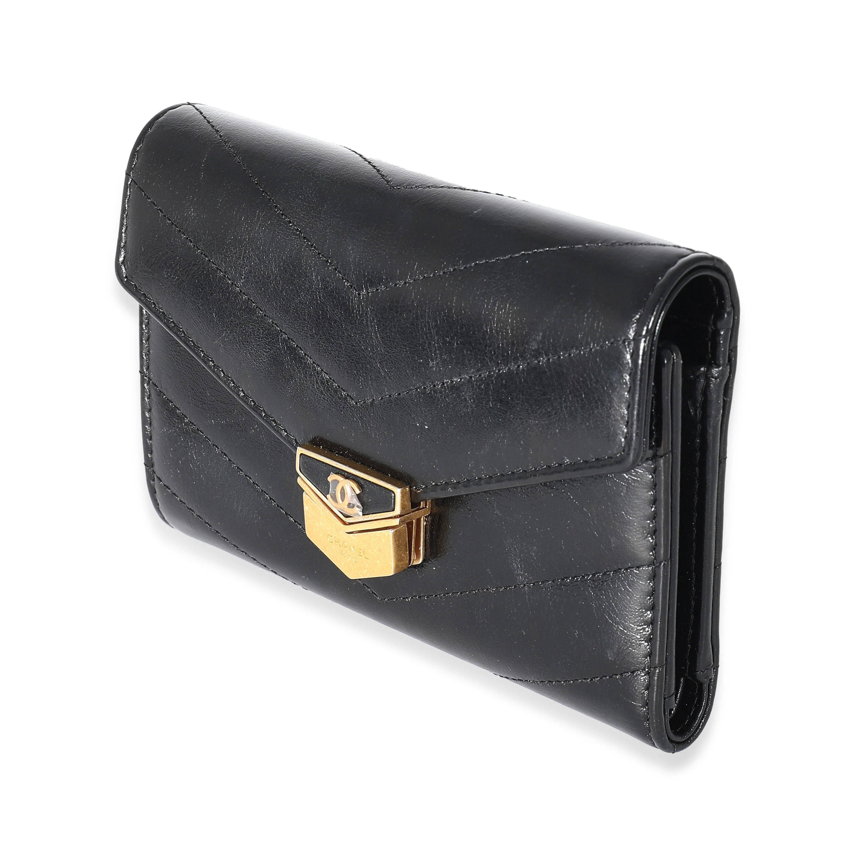 Chanel 18A Black Chevron Calfskin Small Medal Wallet - Image 2