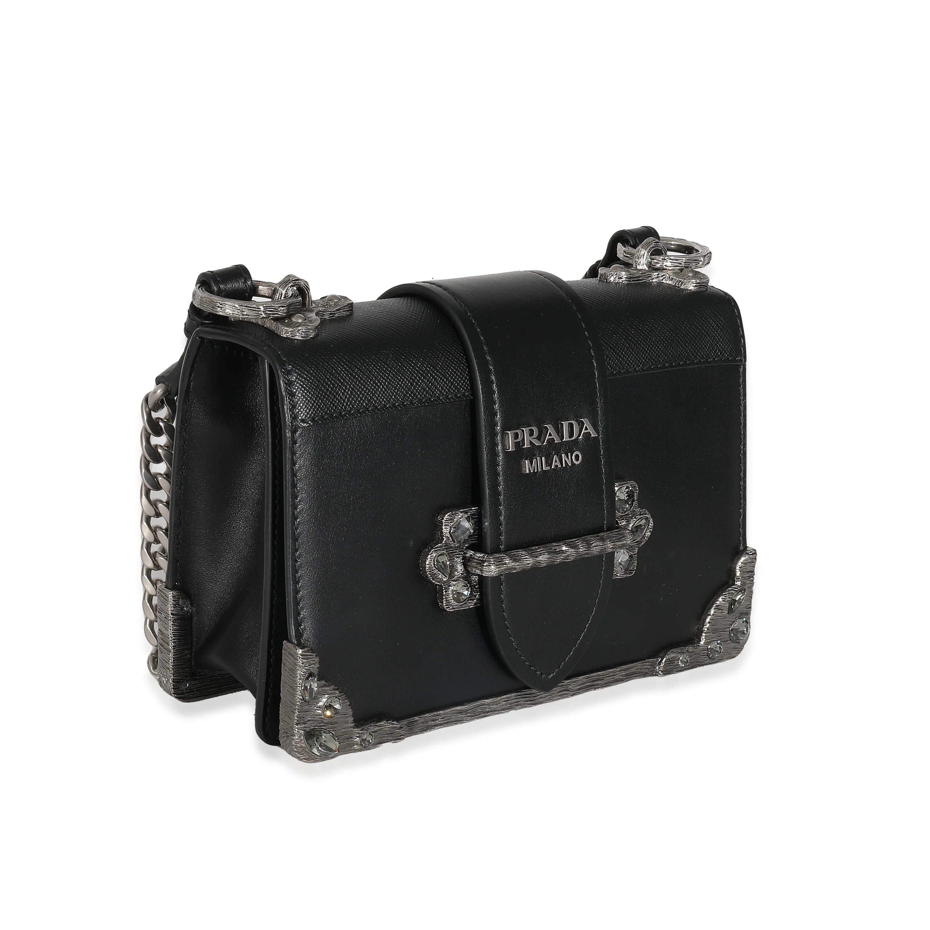 Prada Black City Calf Embellished Small Cahier - Image 3