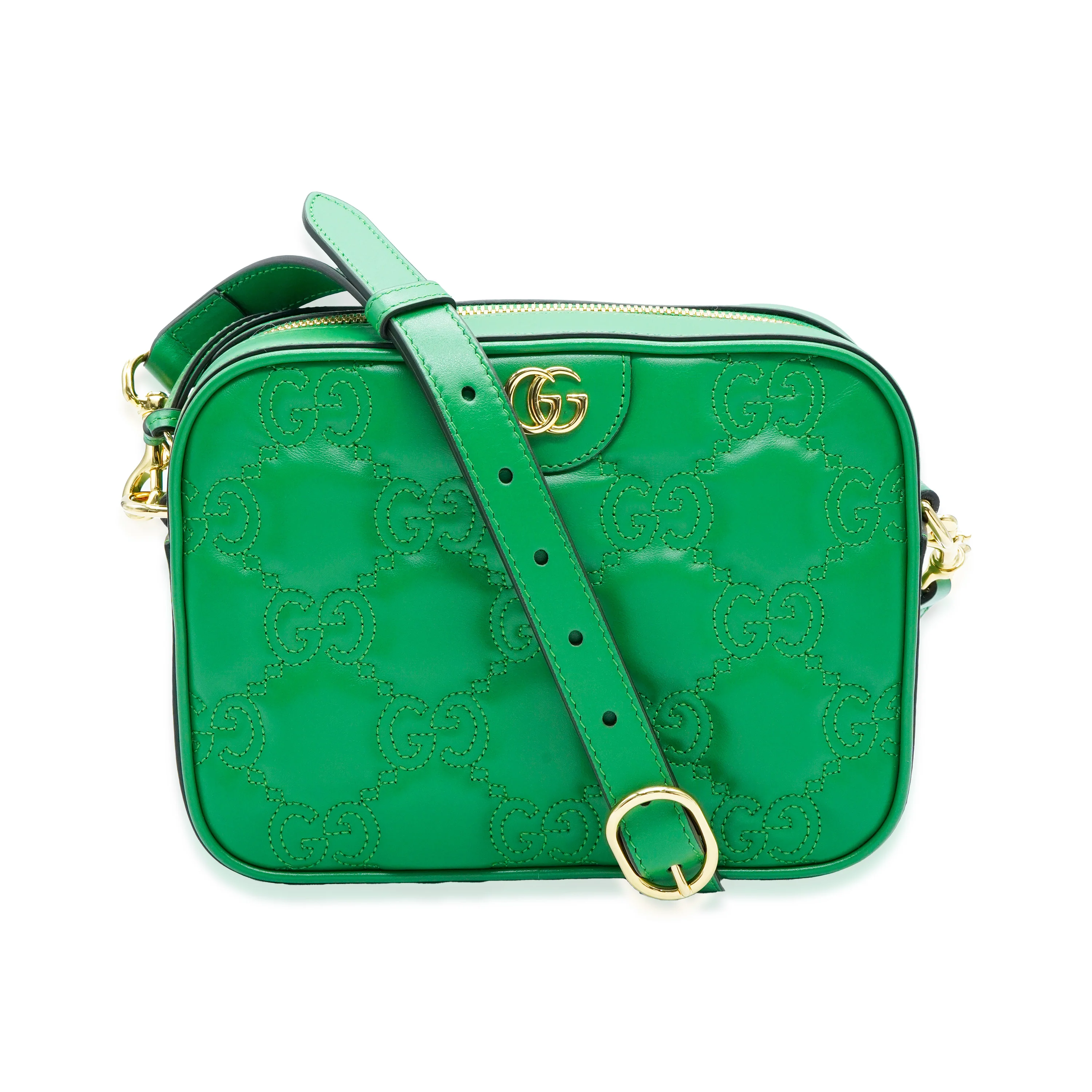 Gucci Green Leather Small GG Matelasse Camera Bag