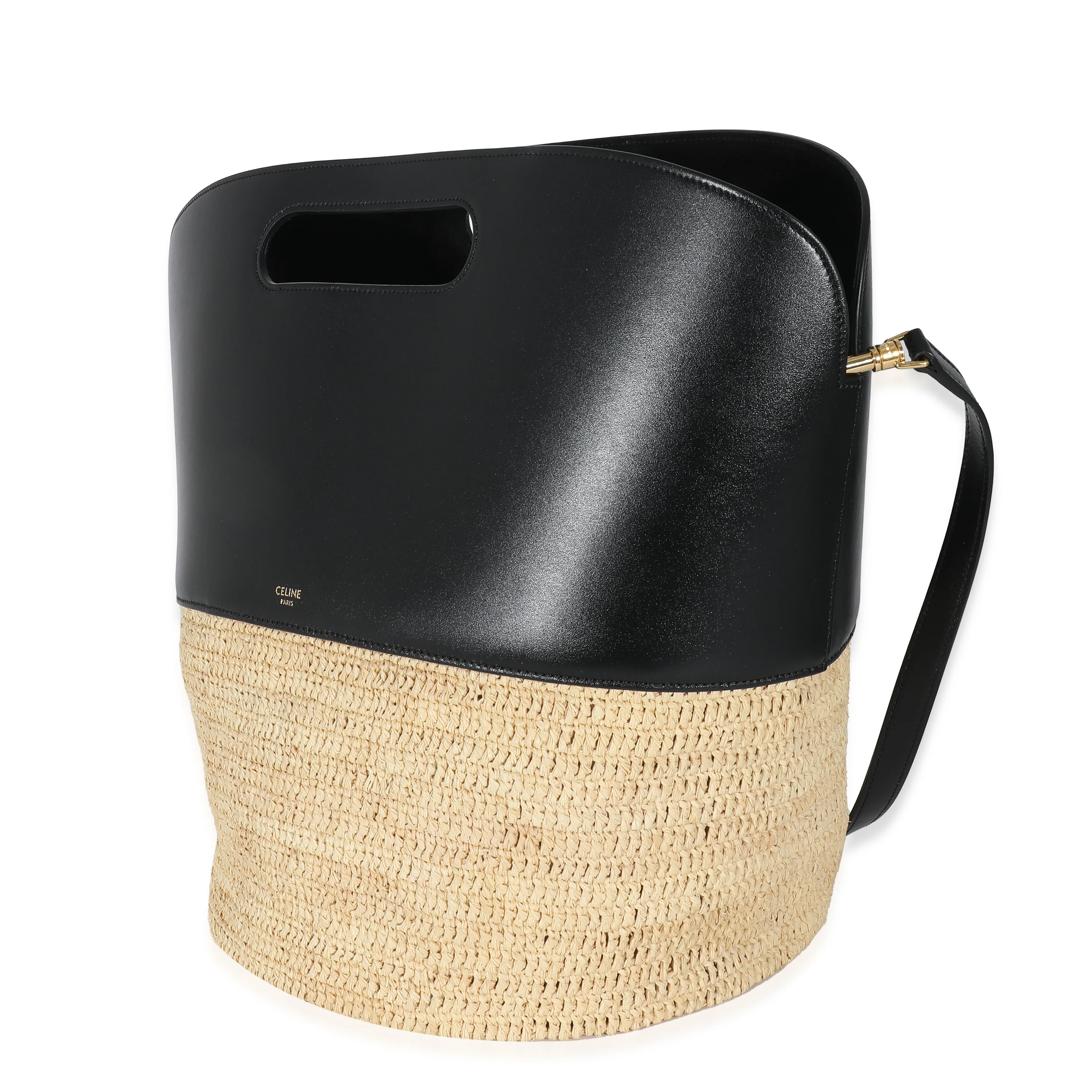 Celine Black Calfskin Beige Raffia Medium Basket Bag - Image 2