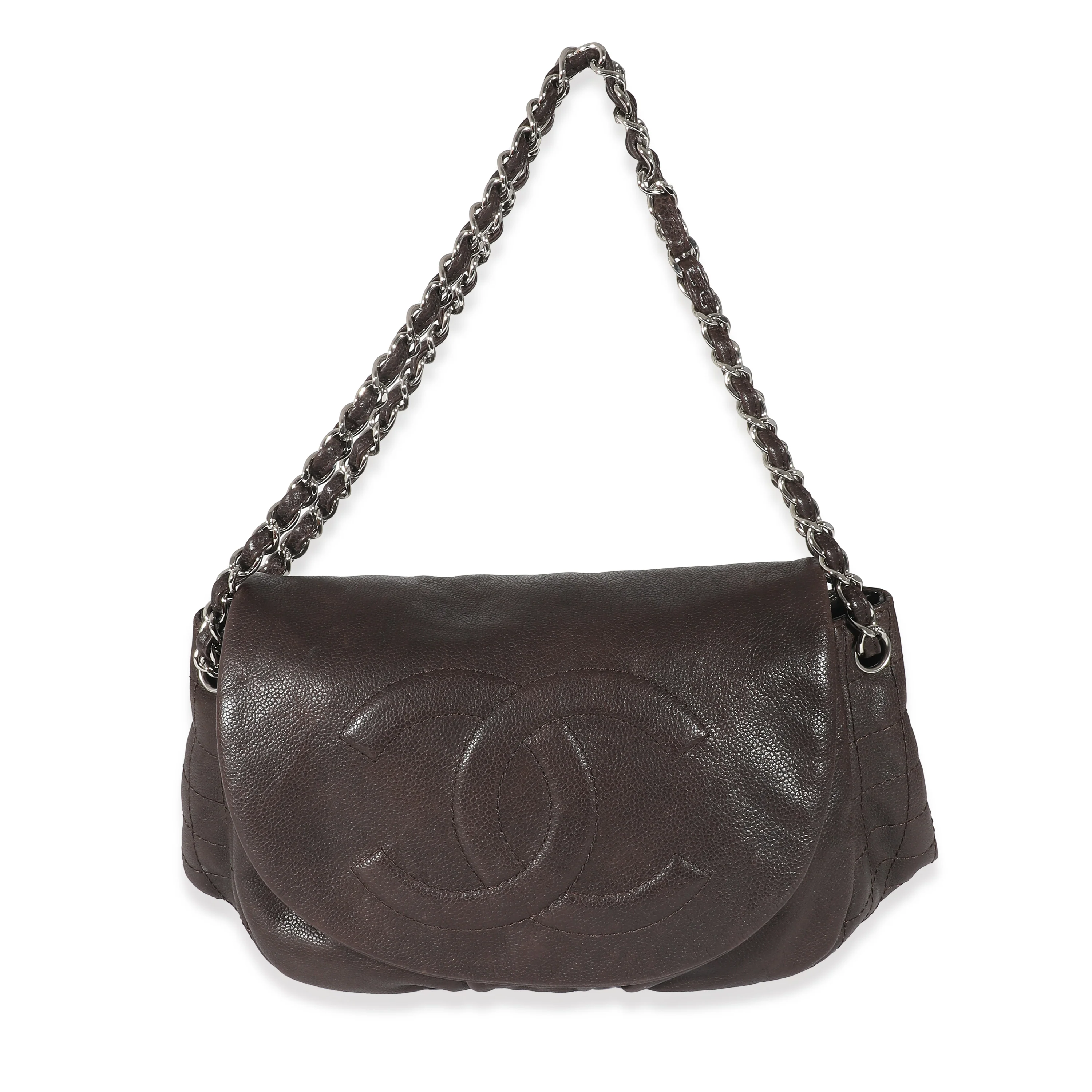 Chanel 08A Brown Caviar Large Half Moon Flap Bag