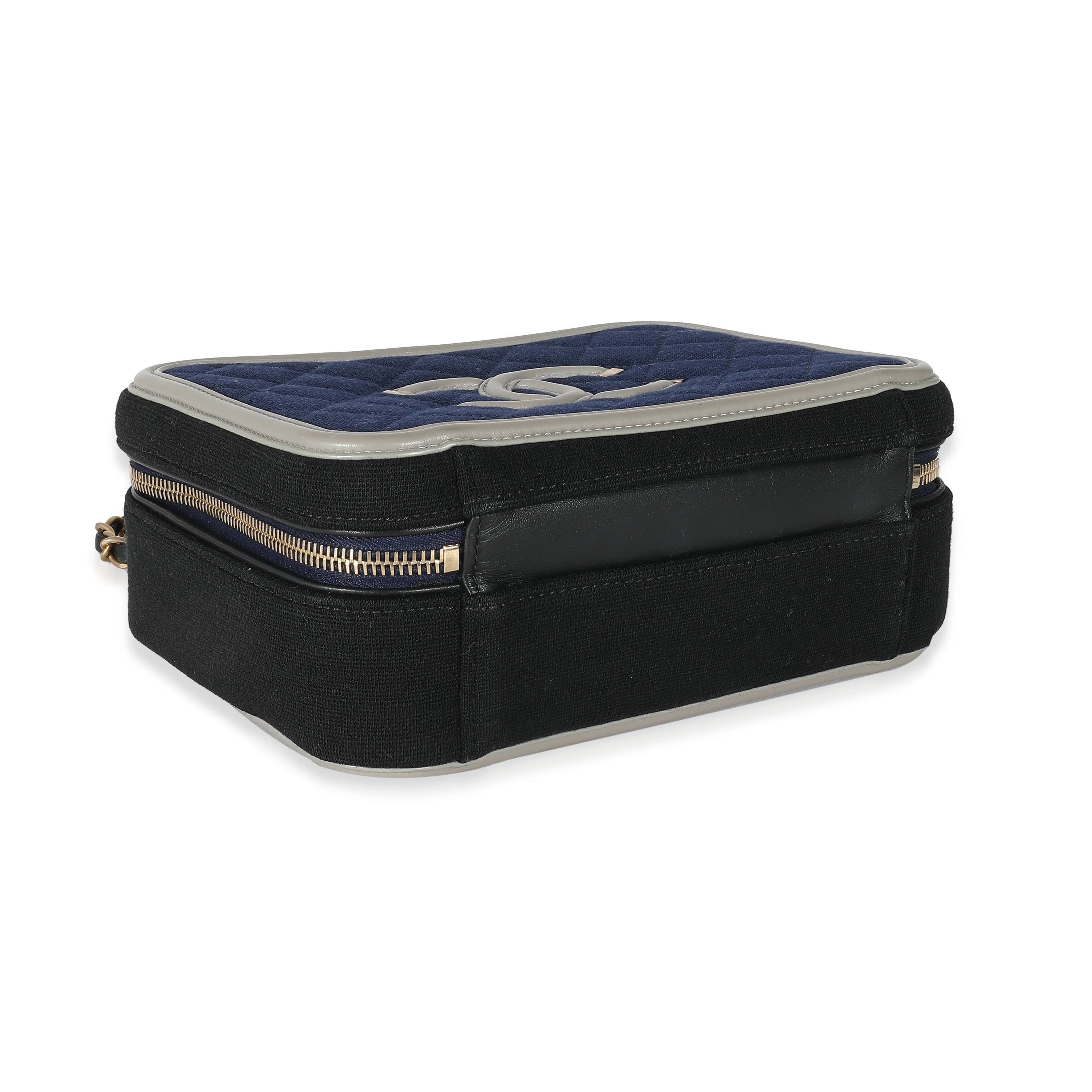 Chanel Navy Grey Multicolor Jersey Medium Filigree Vanity Case - Image 5