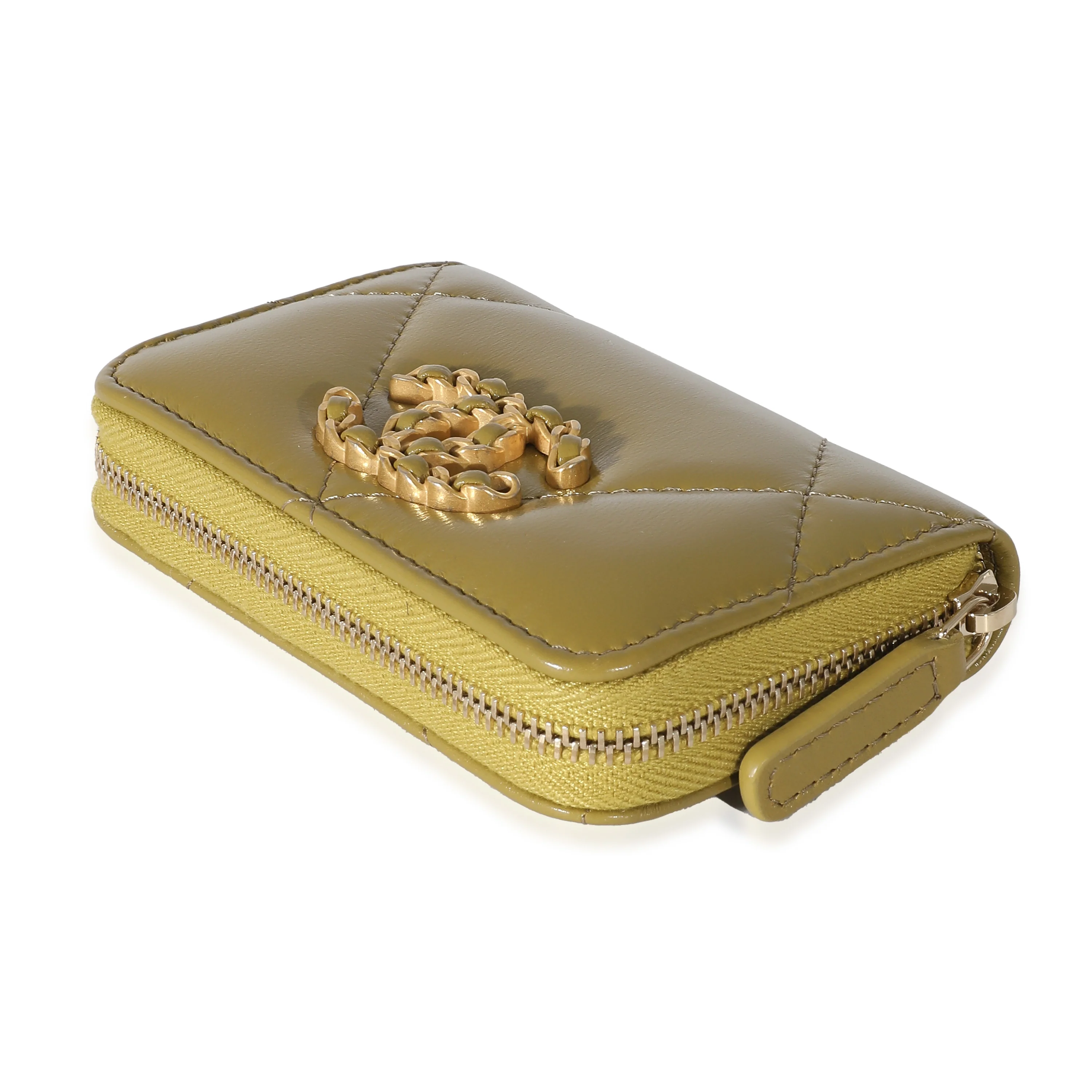 Chanel Green Quilted Lambskin Chanel 19 Zip Around Coin Purse - Image 4