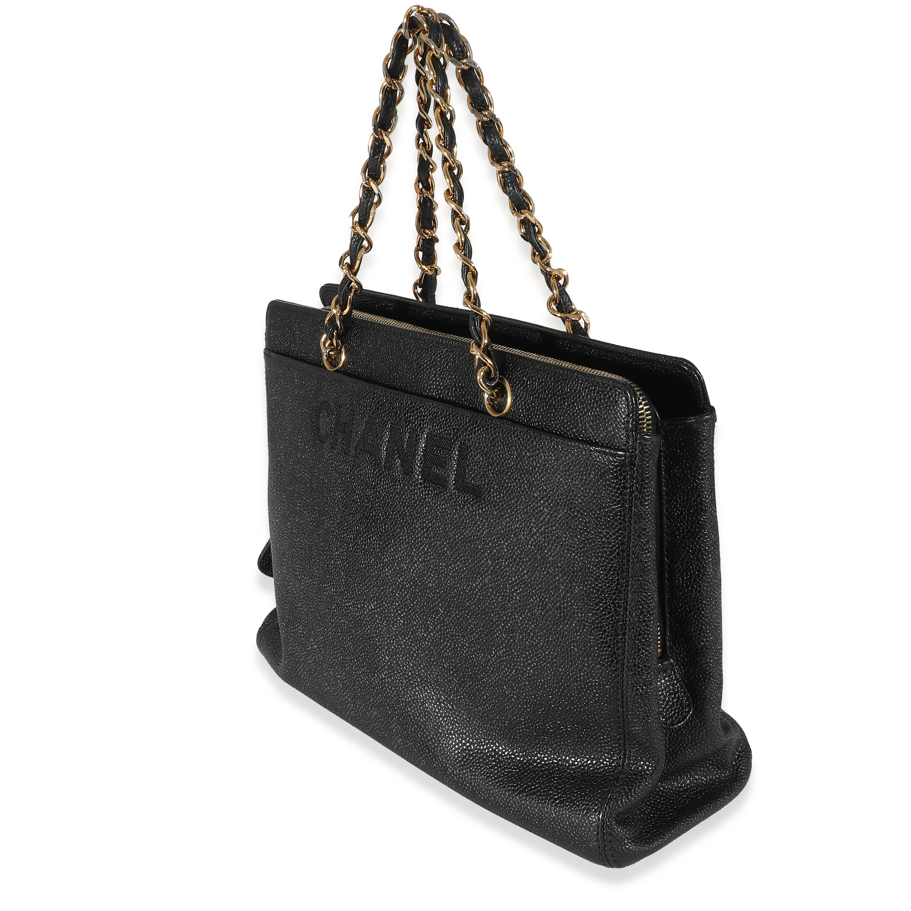 Chanel Black Caviar Logo Chain Tote - Image 2