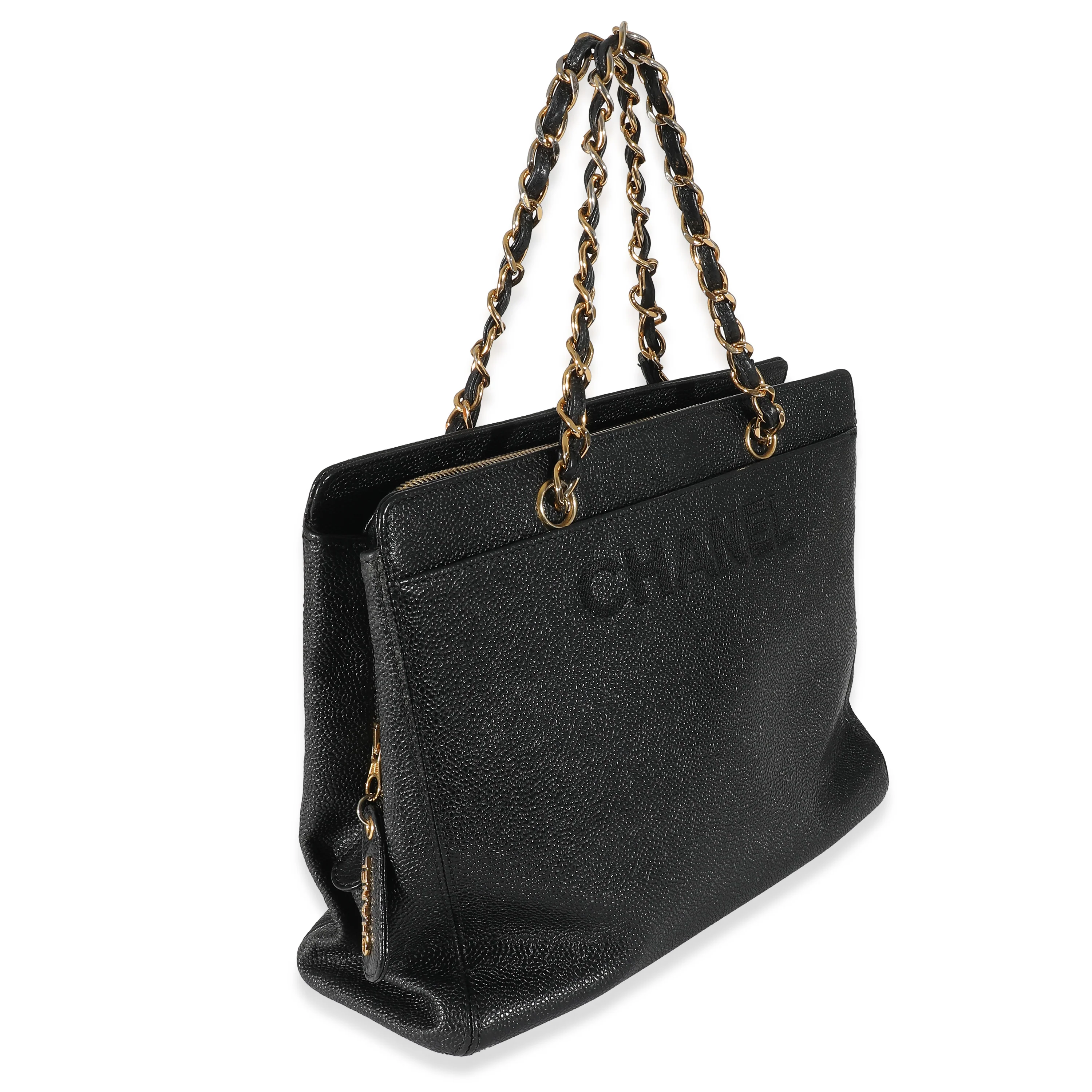 Chanel Black Caviar Logo Chain Tote - Image 3
